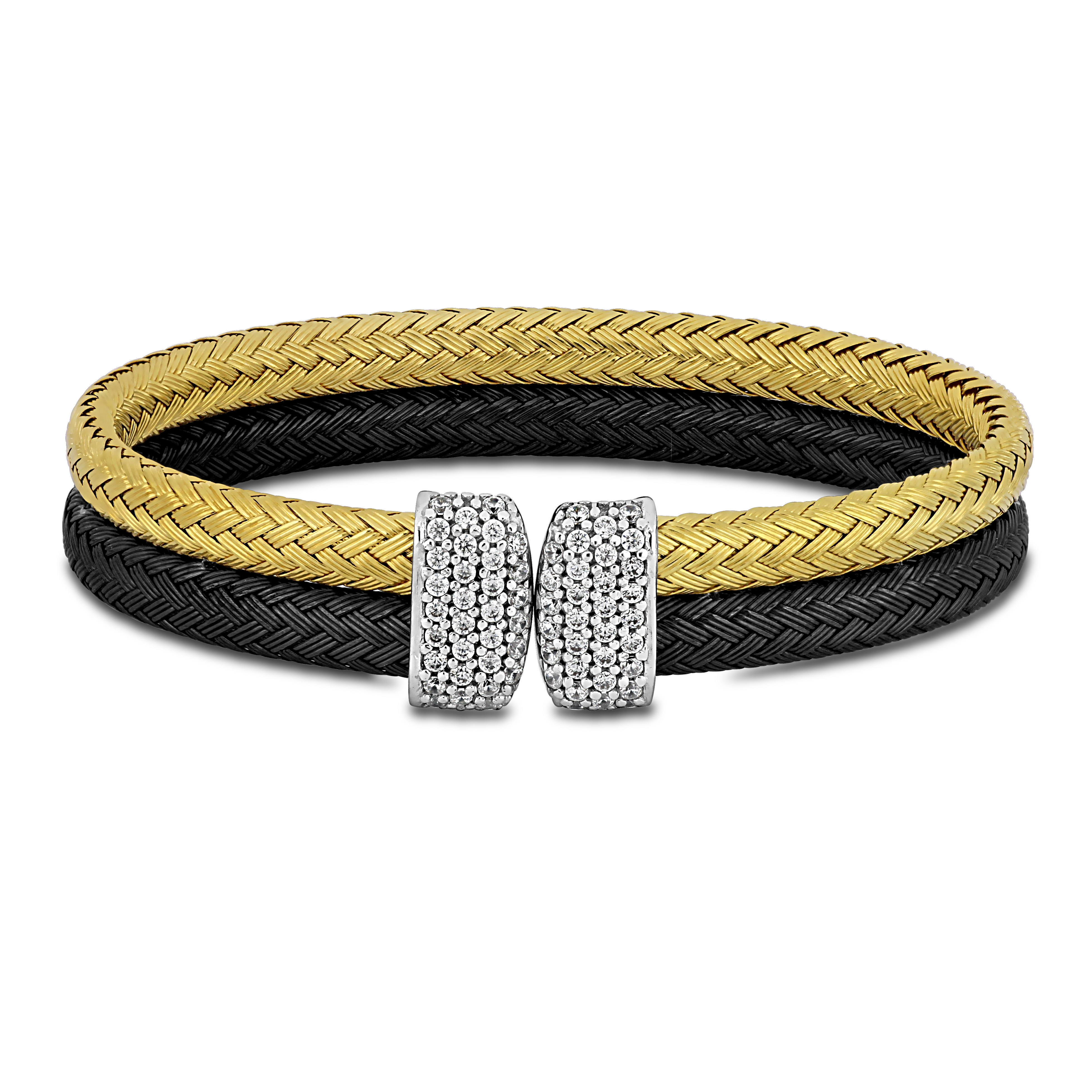 3/8ct TGW Red and Cubic Zirconia Popcorn Open Stretch Bangle in Two-Tone Sterling Silver