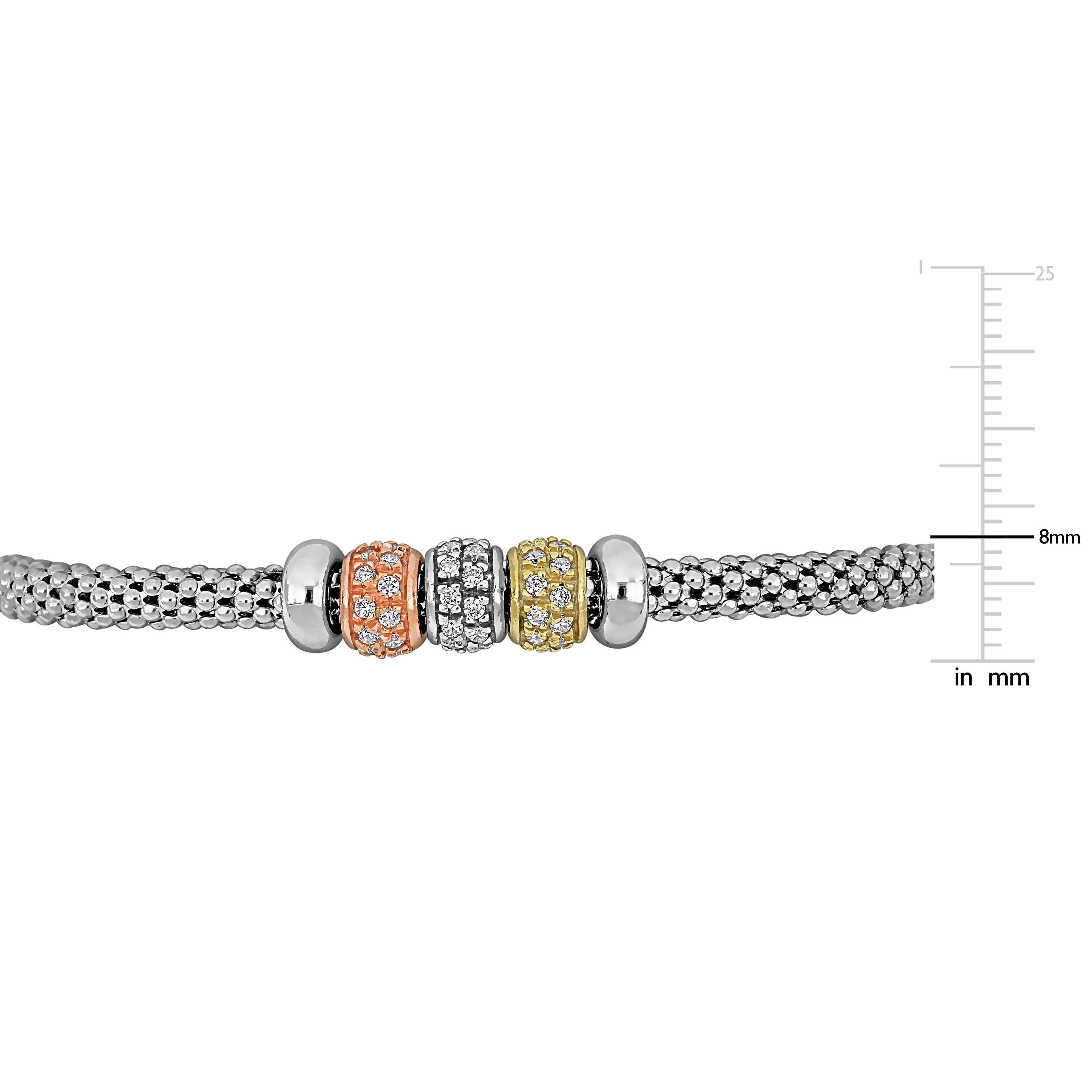 5/8ct TGW Cubic Zirconia Rectangular Cluster Stretch Omega Bangle in Sterling Silver