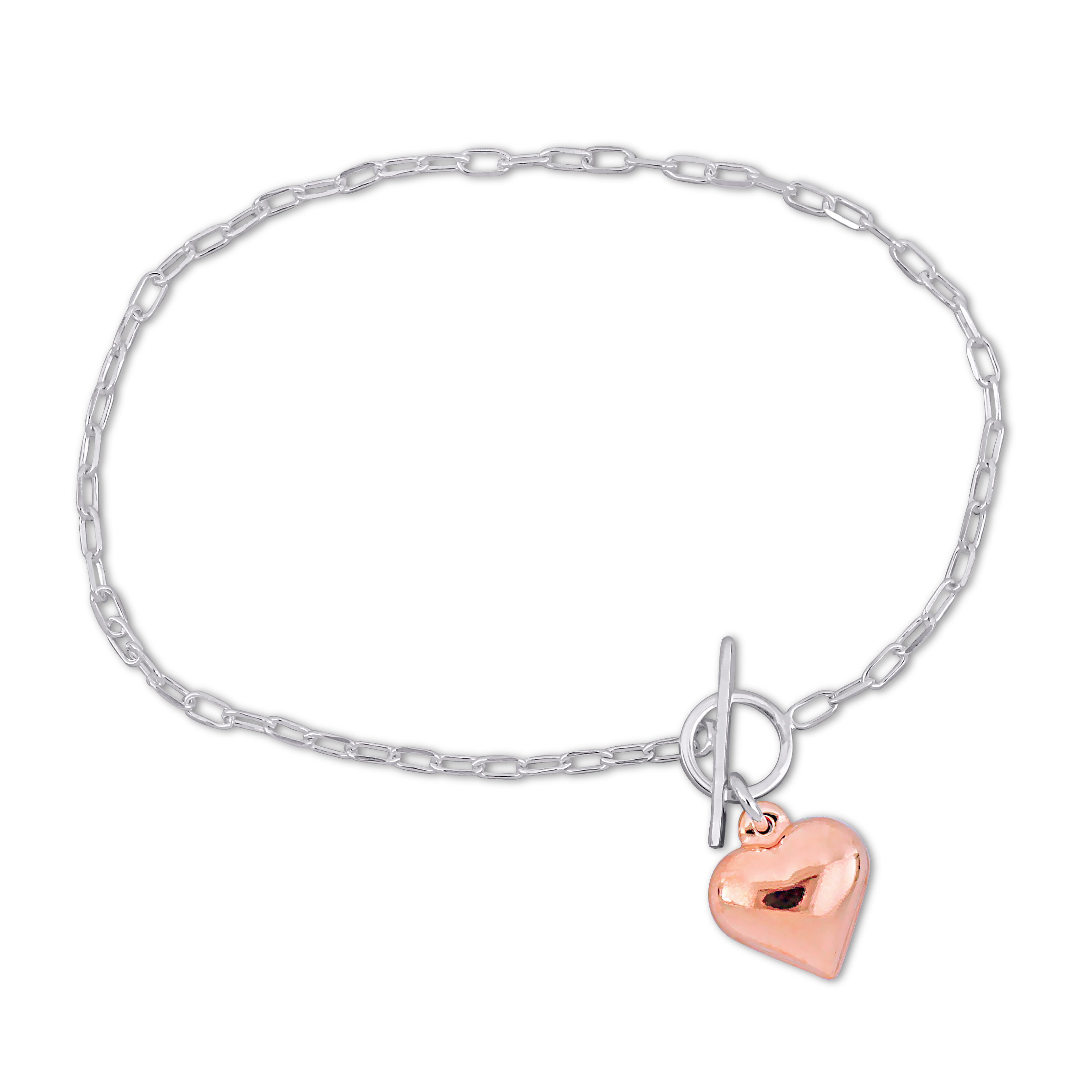 Rose Heart Charm Bracelet in Two-Tone Sterling Silver - 7.5 in.