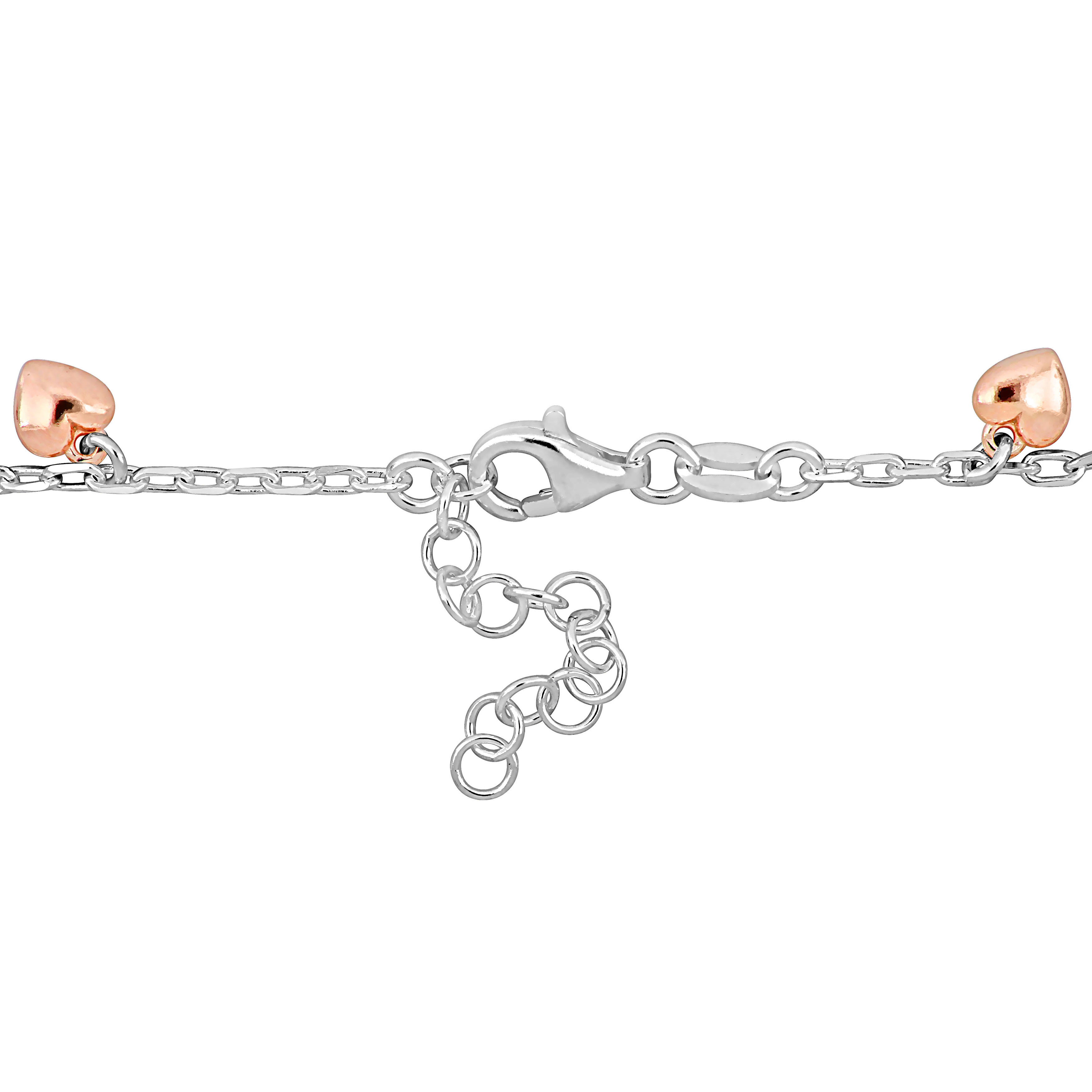 Heart Charm Bracelet on 1.85mm Diamond Cut Cable Chain in Two-Tone Sterling Silver - 6.5+1 in.