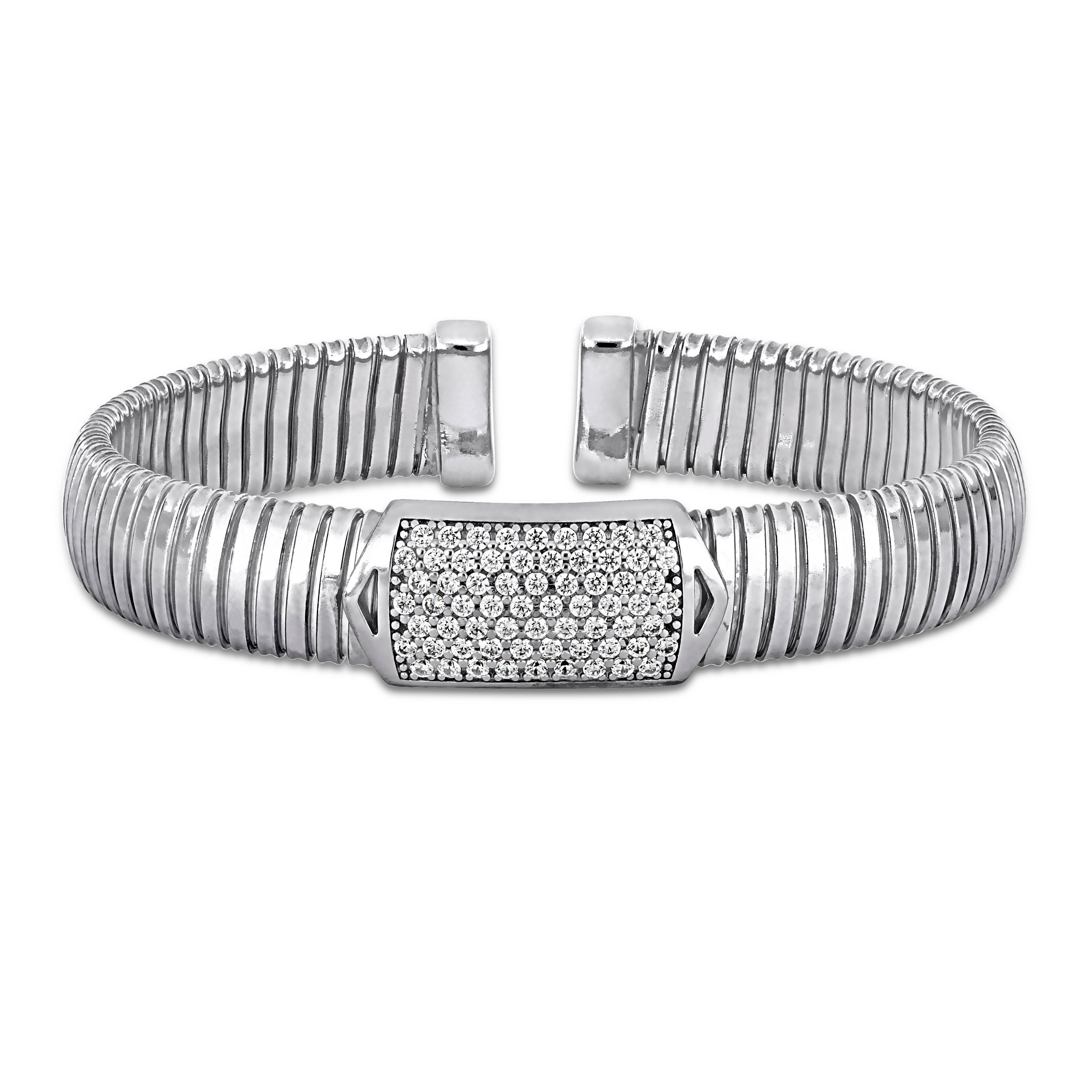 5/8ct TGW Cubic Zirconia Rectangular Cluster Stretch Omega Bangle in Two-Tone Sterling Silver