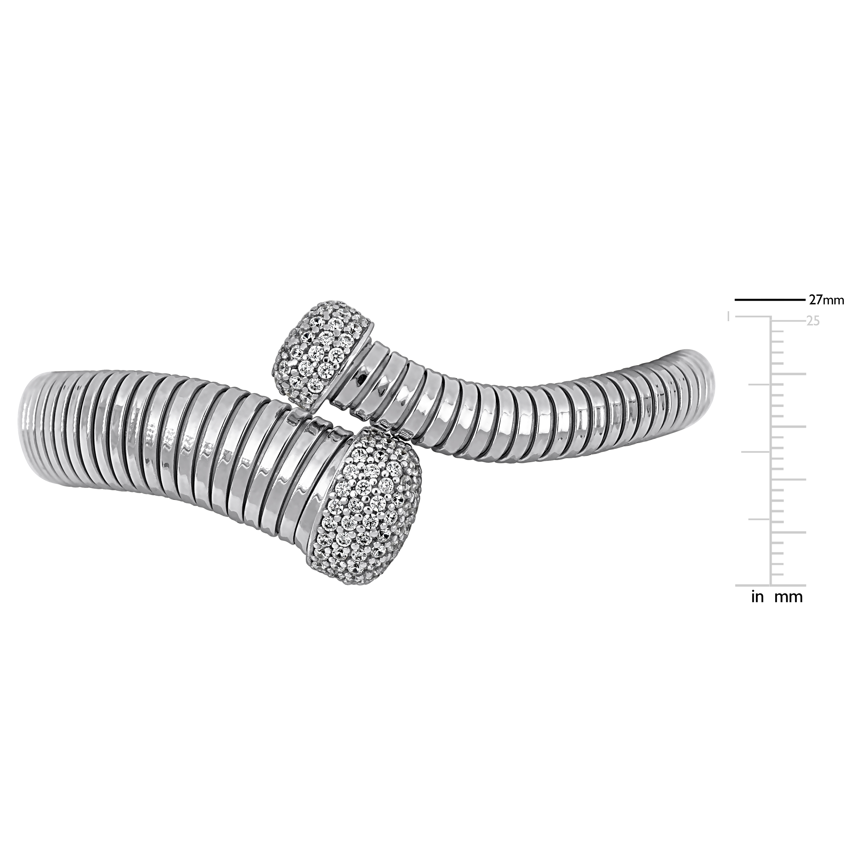 1/3ct TGW Cubic Zirconia Station Open Stretch Bombe Omega Bangle in Sterling Silver