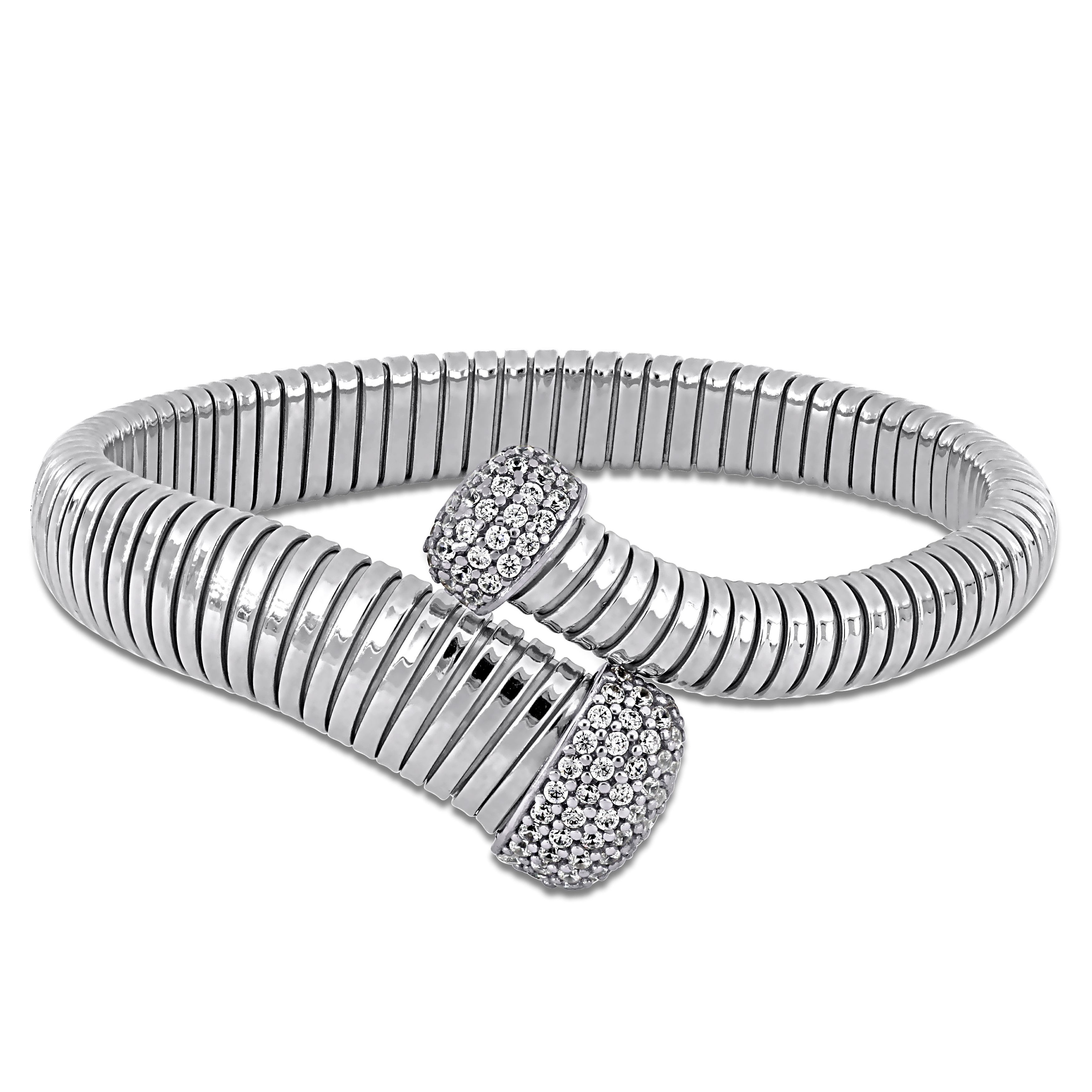 1/3ct TGW Cubic Zirconia Station Open Stretch Bombe Omega Bangle in Sterling Silver