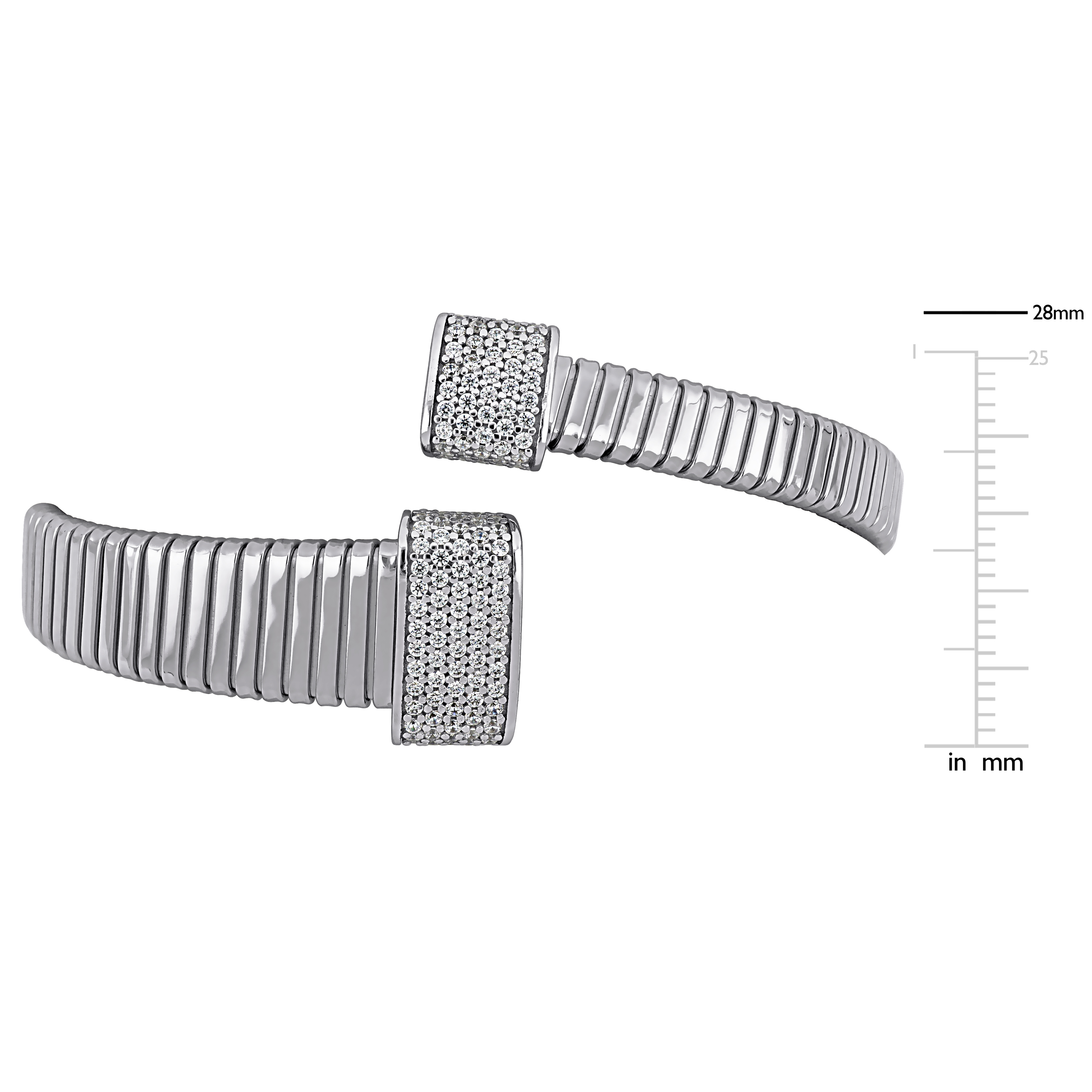 1 1/5ct TGW Cubic Zirconia Graduated Bypass Wrap Flat Omega Stretch Bangle in Two-Tone Sterling Silver