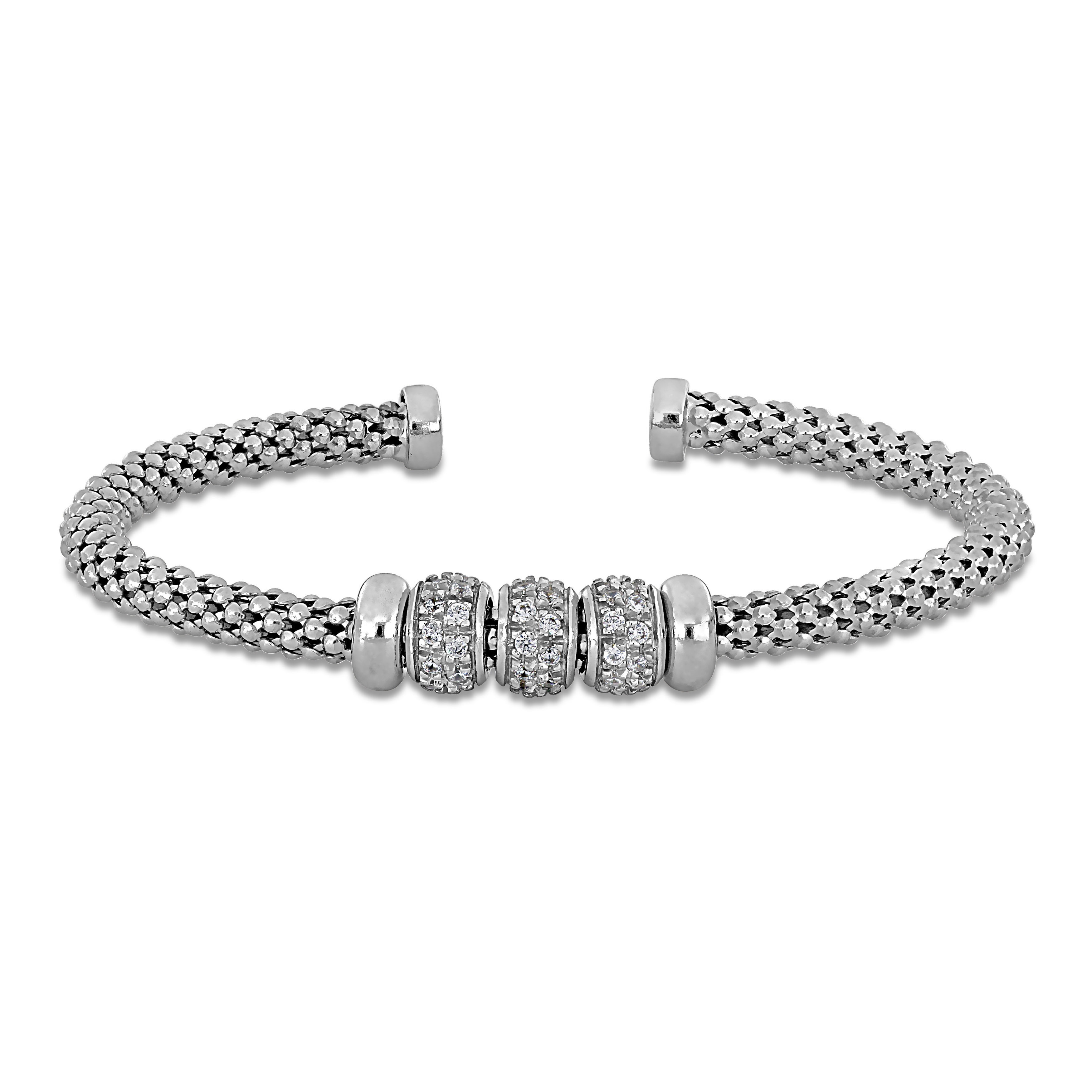 1/3ct TGW Cubic Zirconia Station Open Stretch Bombe Omega Bangle in Two-Tone Sterling Silver