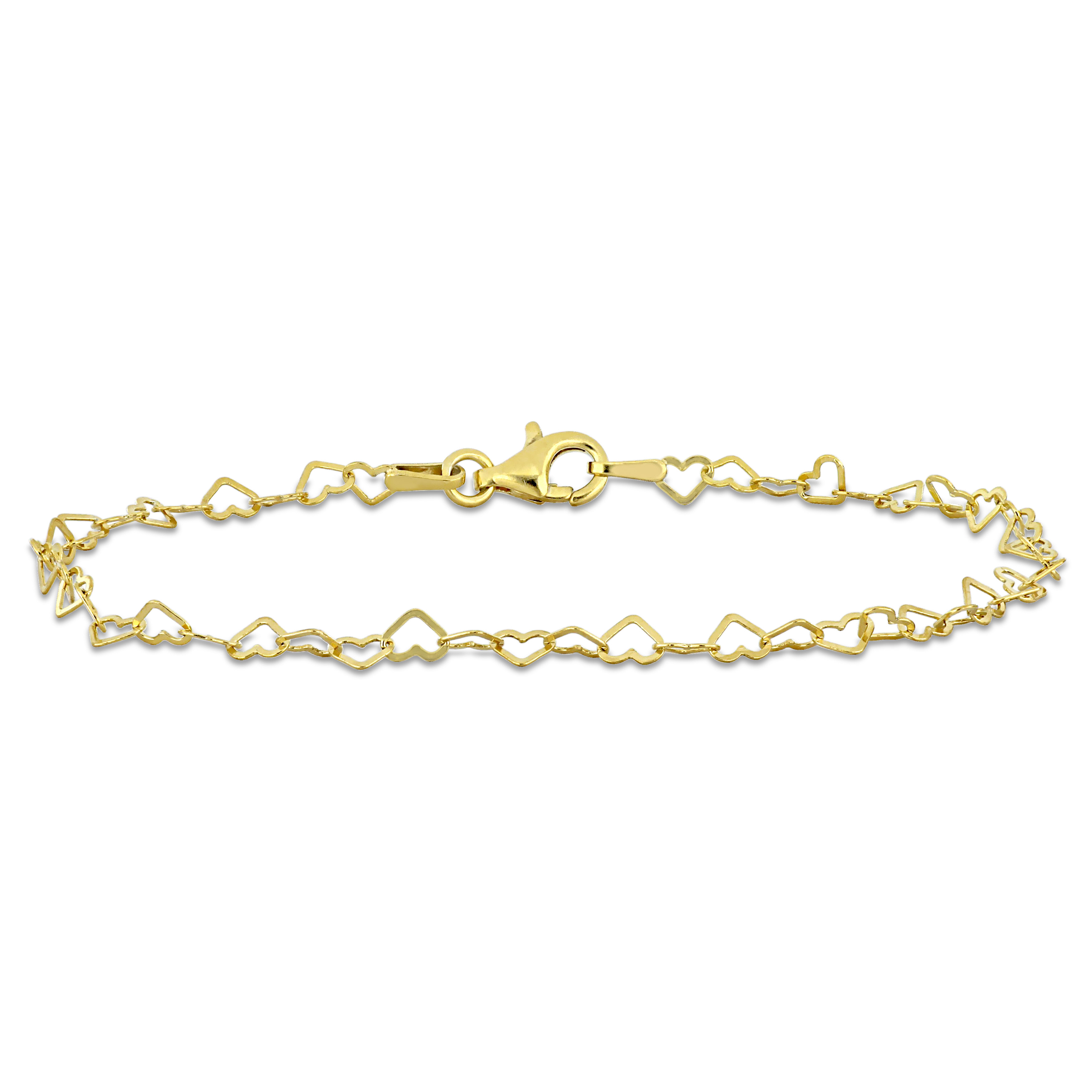 3mm Heart Link Bracelet with Lobster Clasp in Yellow Plated Sterling Silver - 7.5 in.