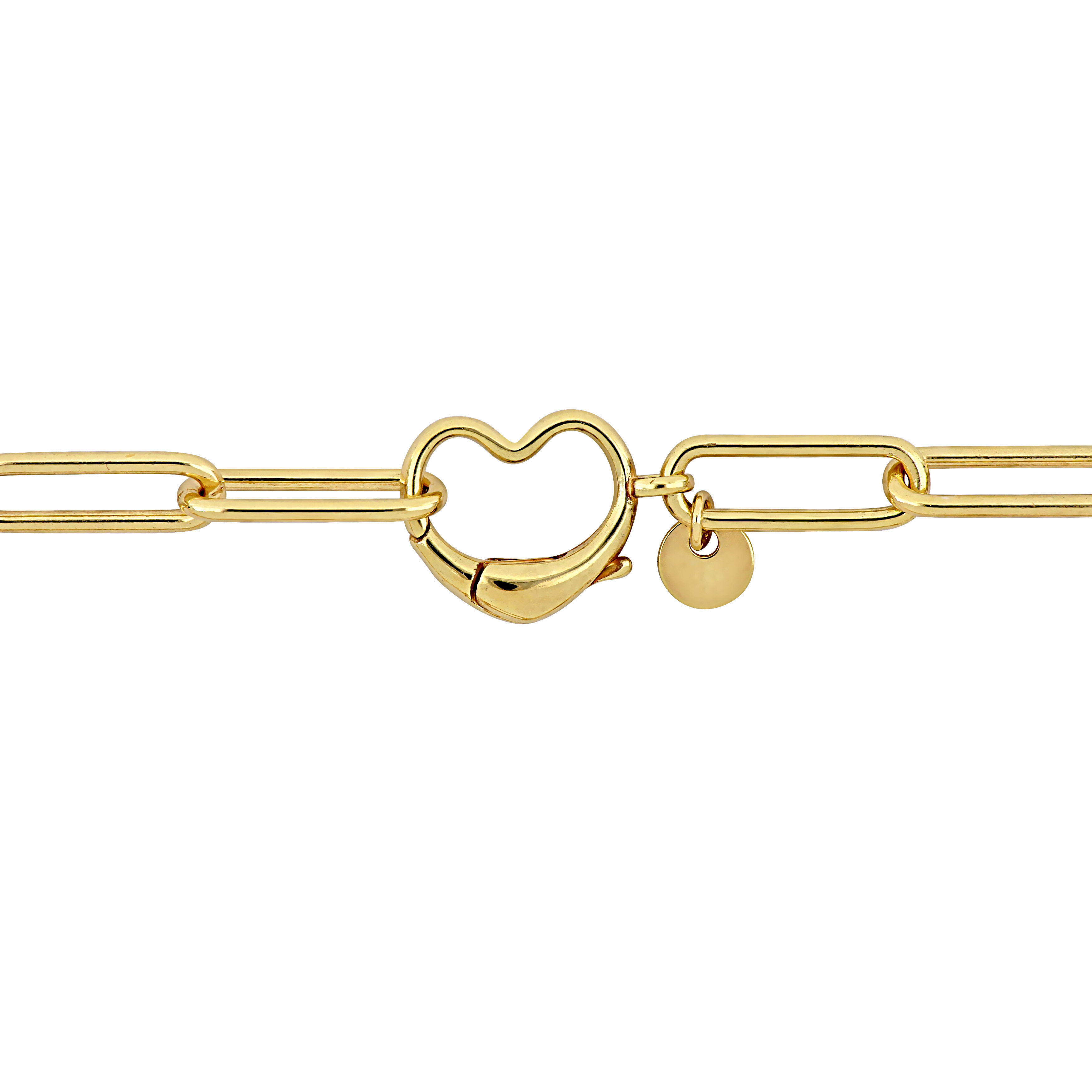 Heart Charm Paper Clip Link Bracelet in Yellow Plated Sterling Silver - 7 in.
