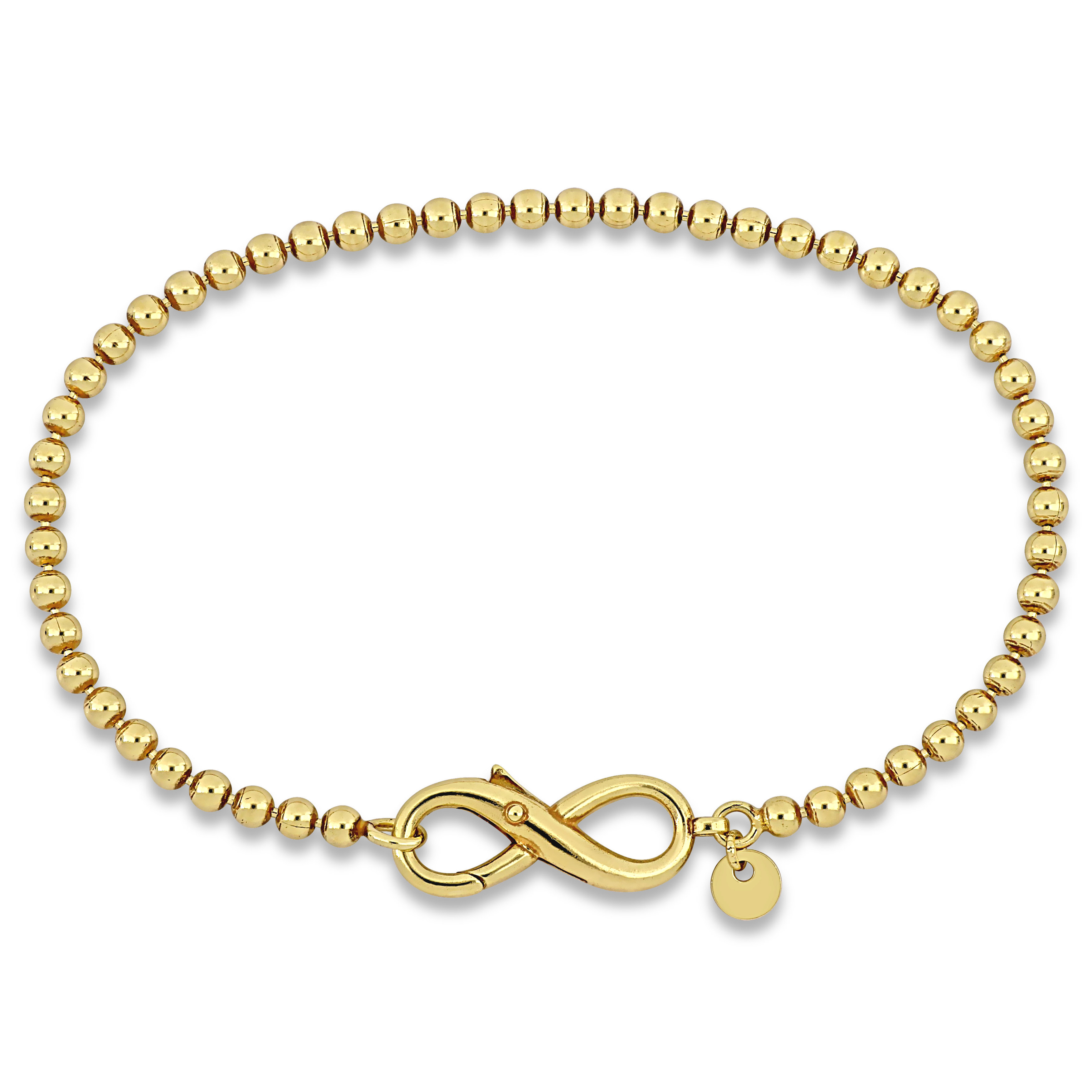 Ball Link Bracelet with Infinity Clasp in Yellow Plated Sterling Silver - 7.5 in.
