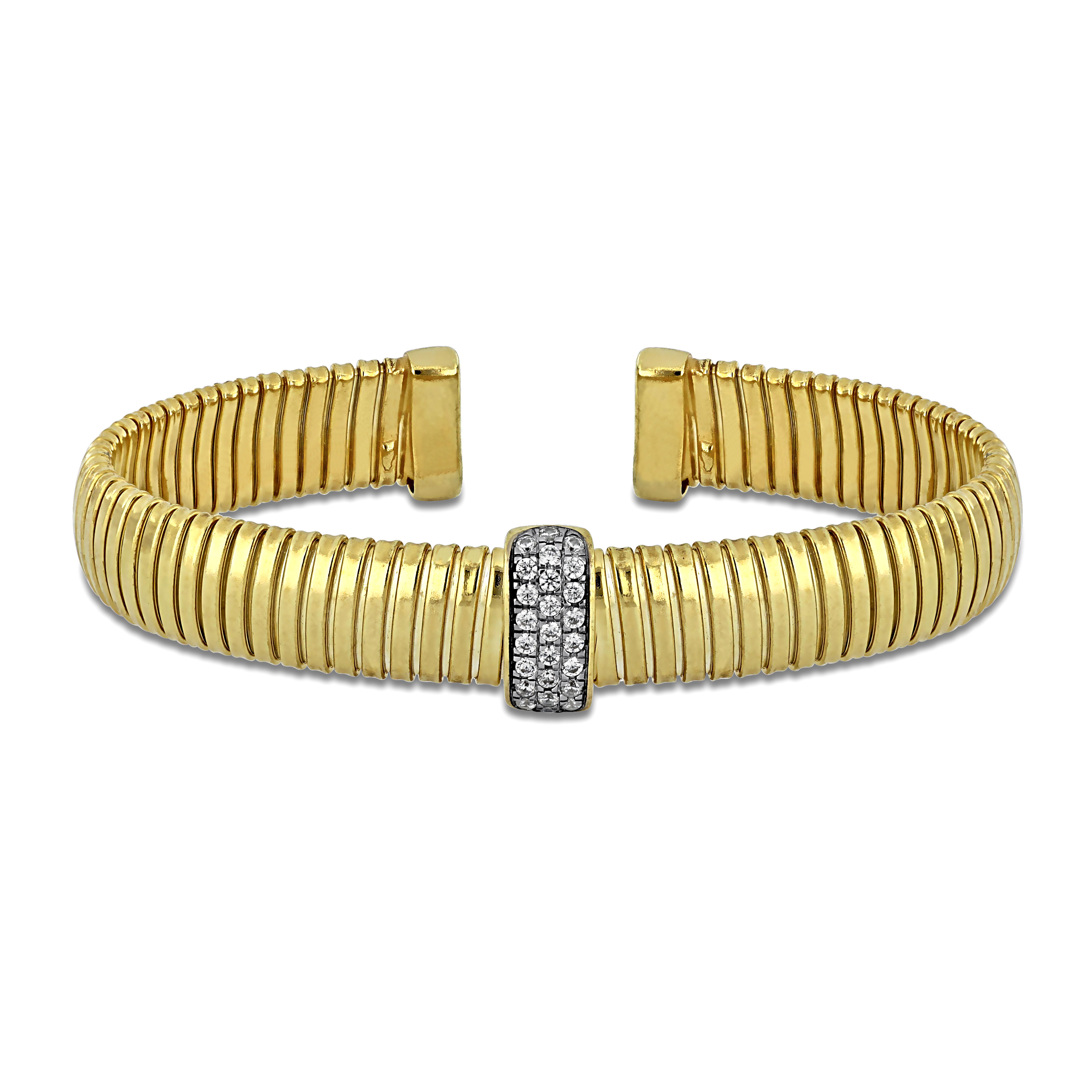 3/8ct TGW Green and Cubic Zirconia Popcorn Open Stretch Bangle in Two-Tone Sterling Silver