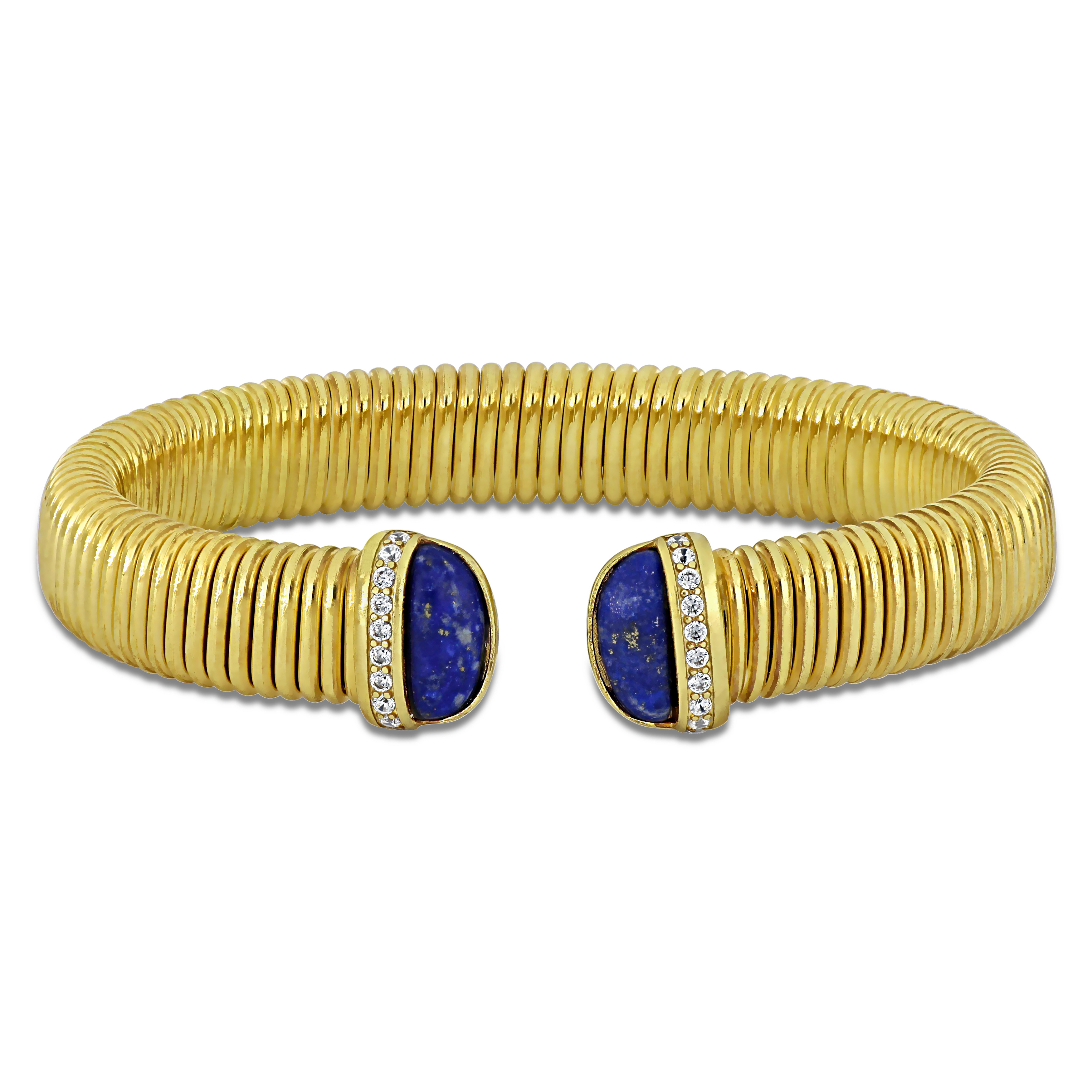 5/8ct TGW Cubic Zirconia Double Row Woven Stretch Bangle in Two-Tone Sterling Silver