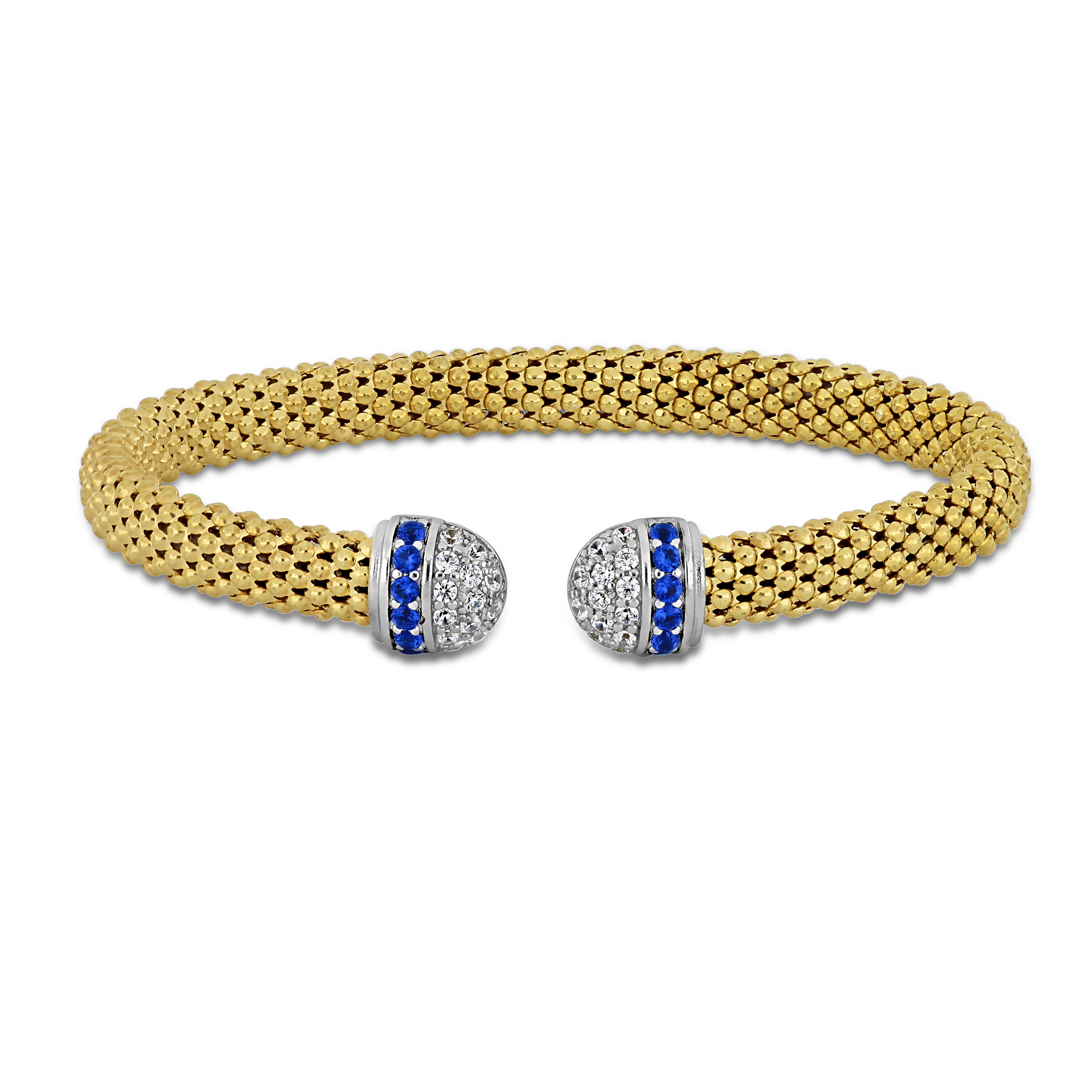 1/5ct TGW Cubic Zirconia and 10x8mm Lapis Omega Stretch Bangle in Yellow Plated Sterling Silver