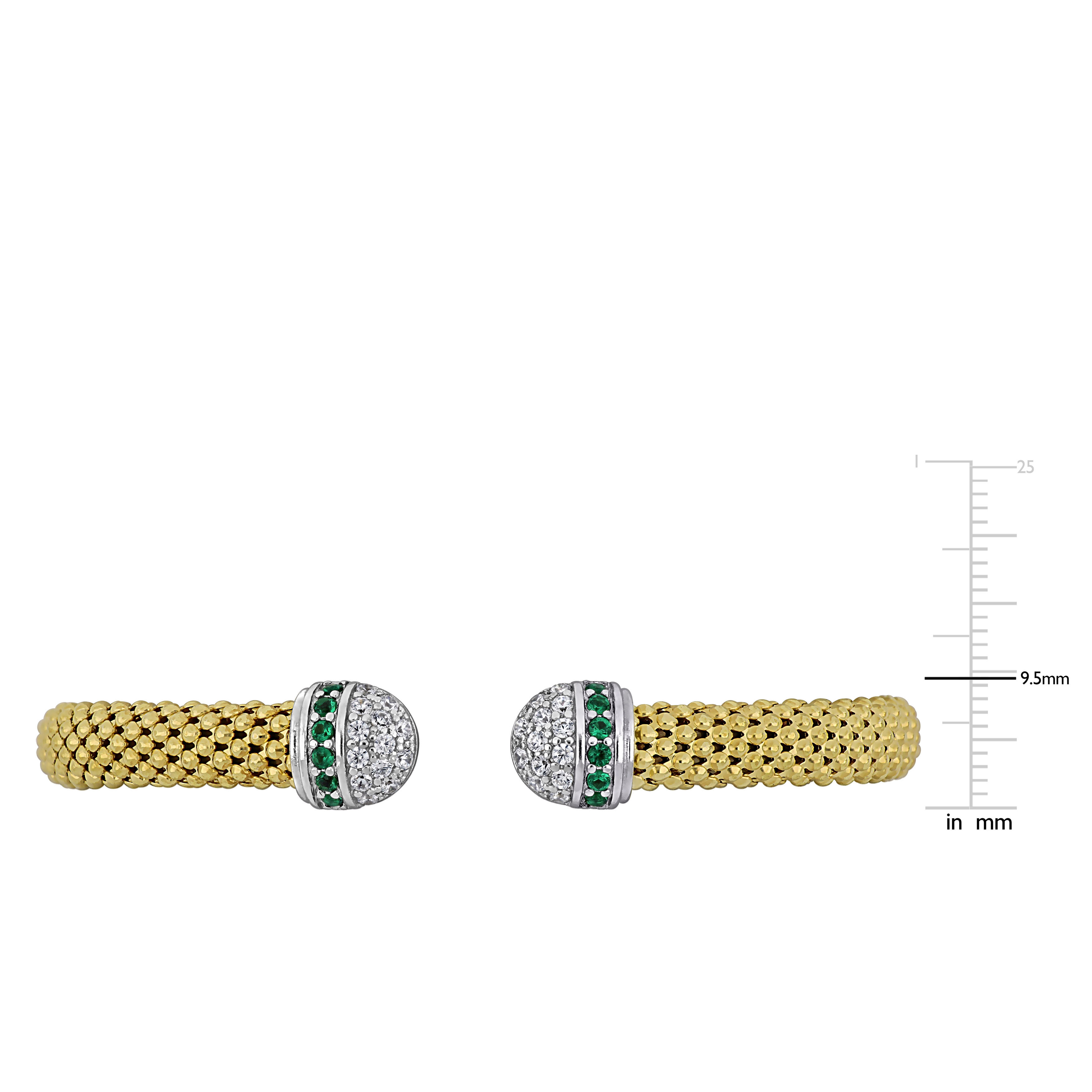 1/5ct TGW Cubic Zirconia and 10x8mm Malachite Omega Stretch Bangle in Yellow Plated Sterling Silver