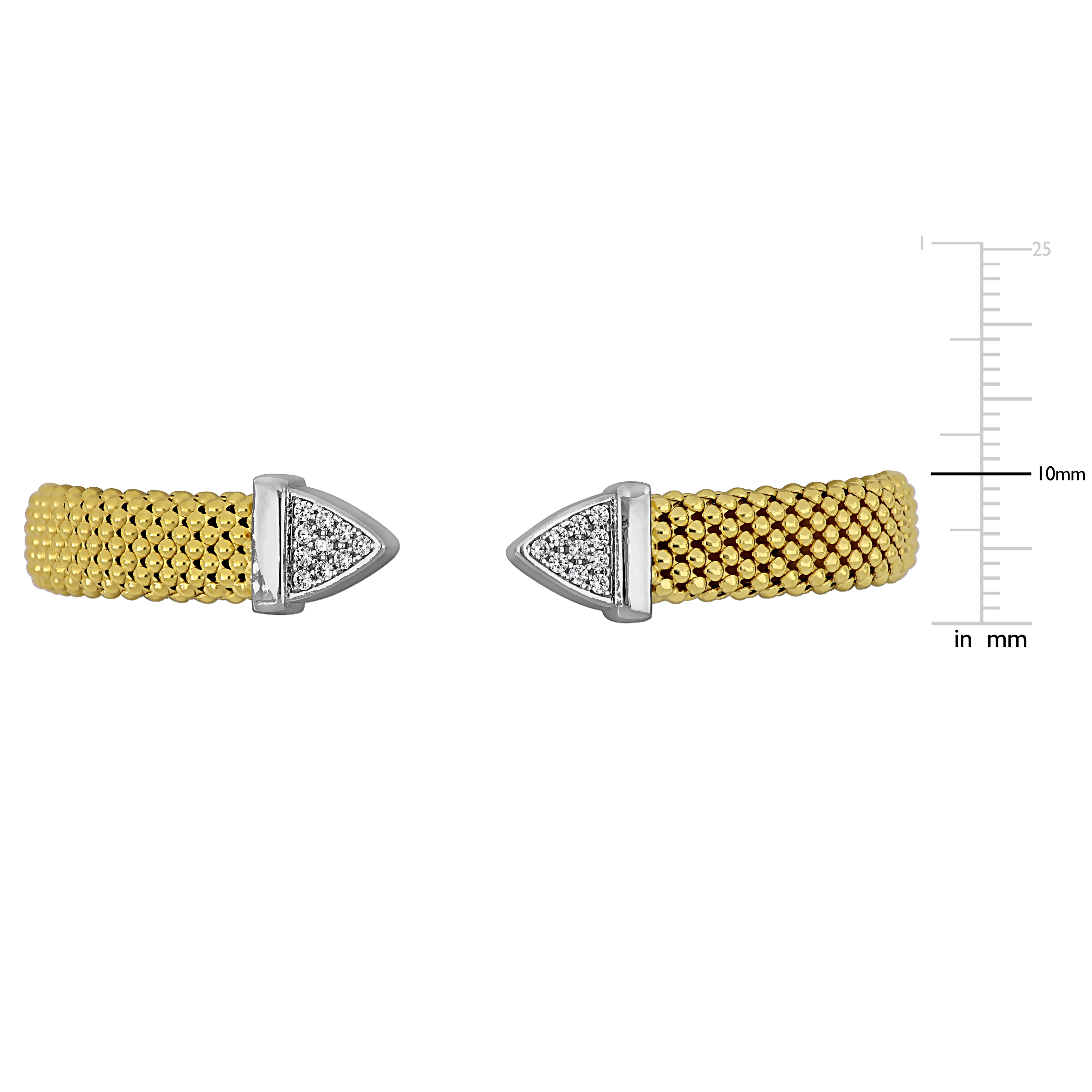 1/5ct TGW Cubic Zirconia Open Popcorn Stretch Bangle in Two-Tone Yellow and White Sterling Silver