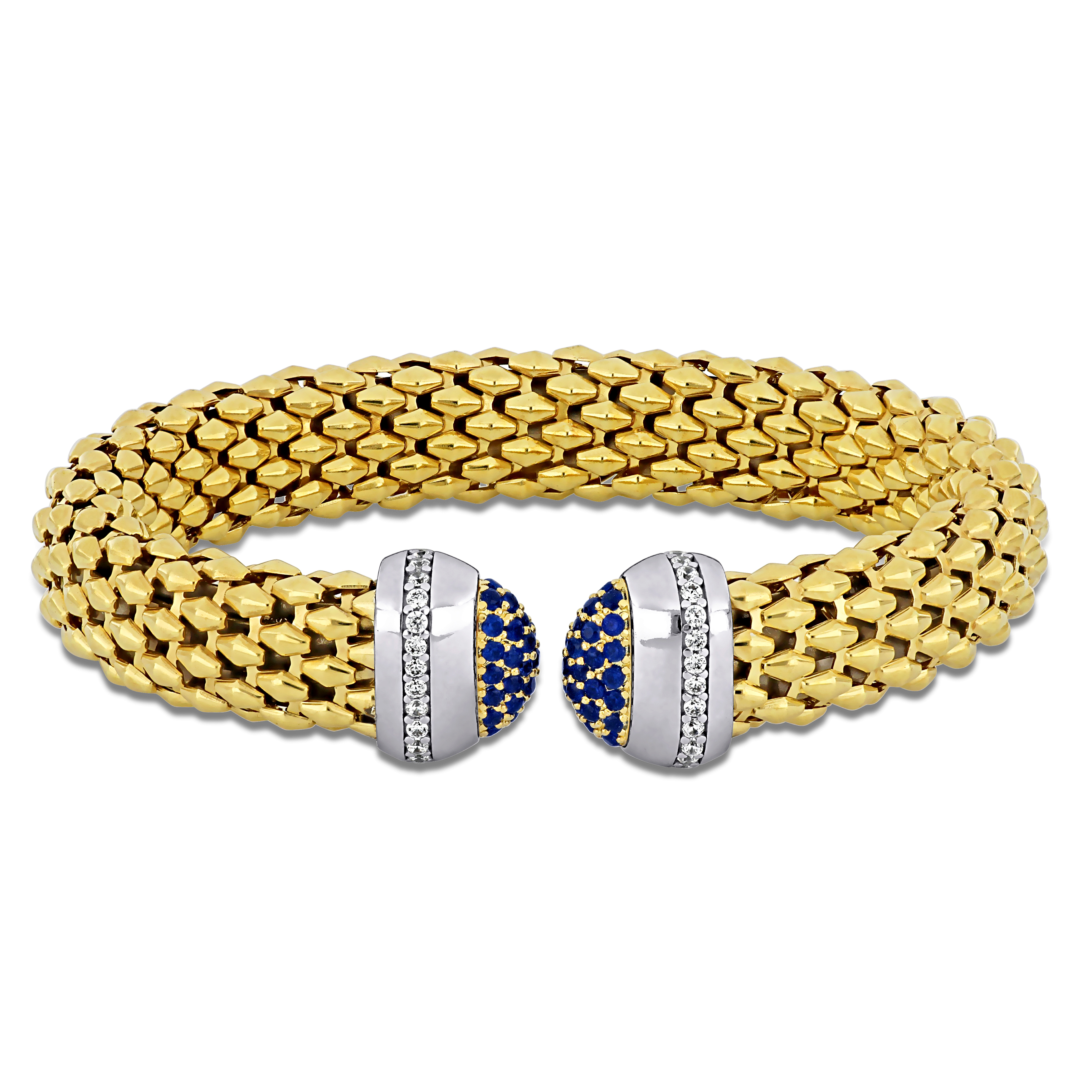 1/7ct TGW Cubic Zirconia and 4.5x6.5mm Black Onyx Omega Stretch Bangle in Two-Tone Sterling Silver