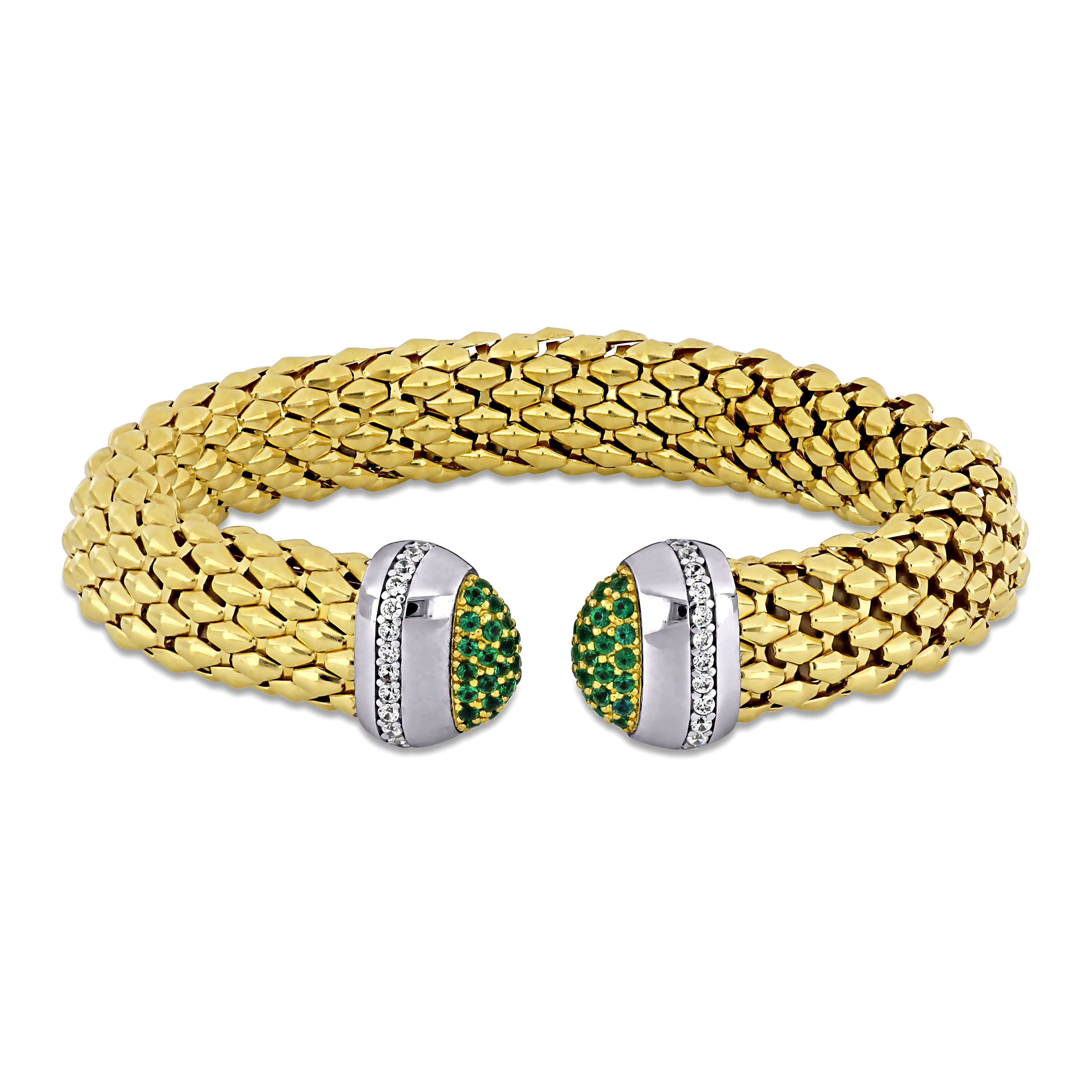 1/8ct TGW Cubic Zirconia and 4.5x6.5mm Composite Turquoise Omega Stretch Bangle in Two-Tone Sterling Silver