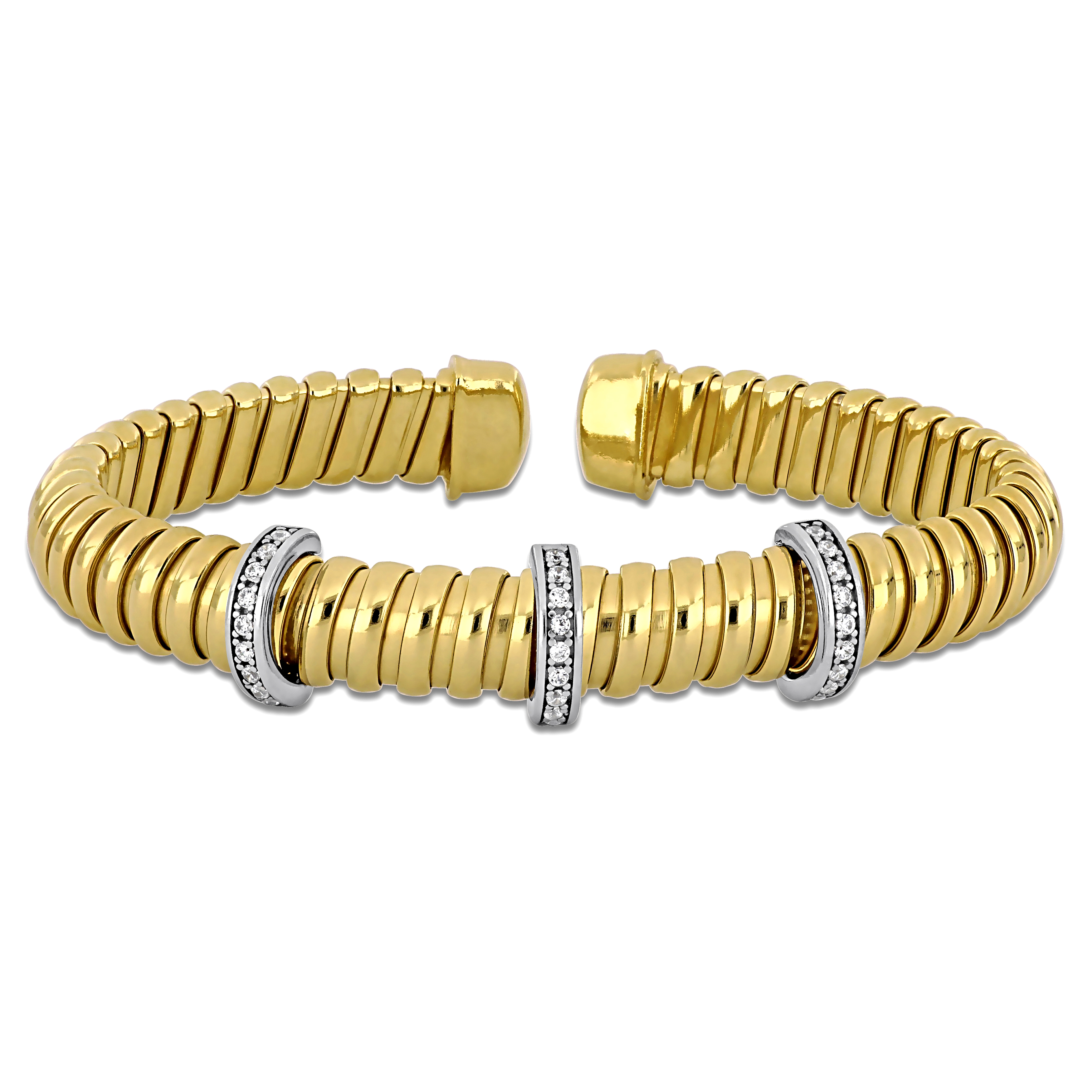 3/8ct TGW Cubic Zirconia Graduated Bypass Wrap Omega Stretch Bangle in Sterling Silver