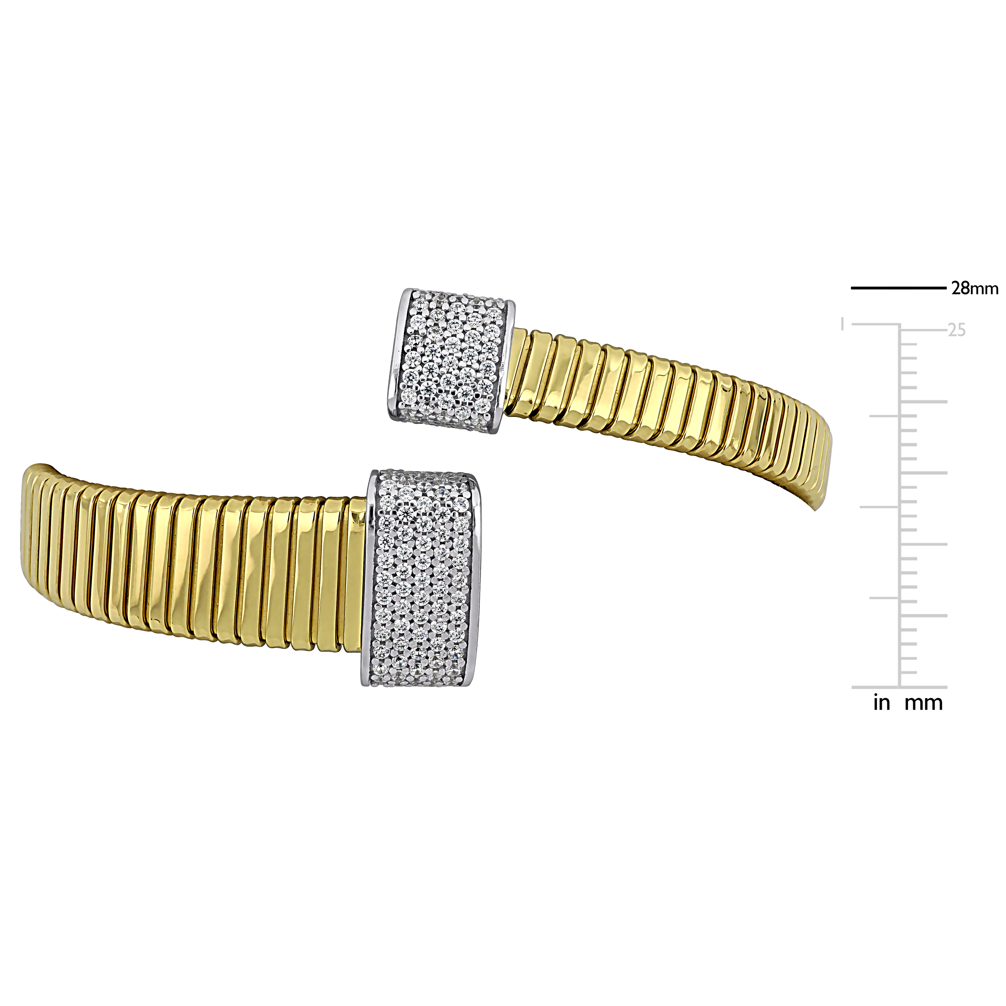 3/4ct TGW Cubic Zirconia Graduated Bypass Wrap Omega Stretch Bangle in Two-Tone Sterling Silver