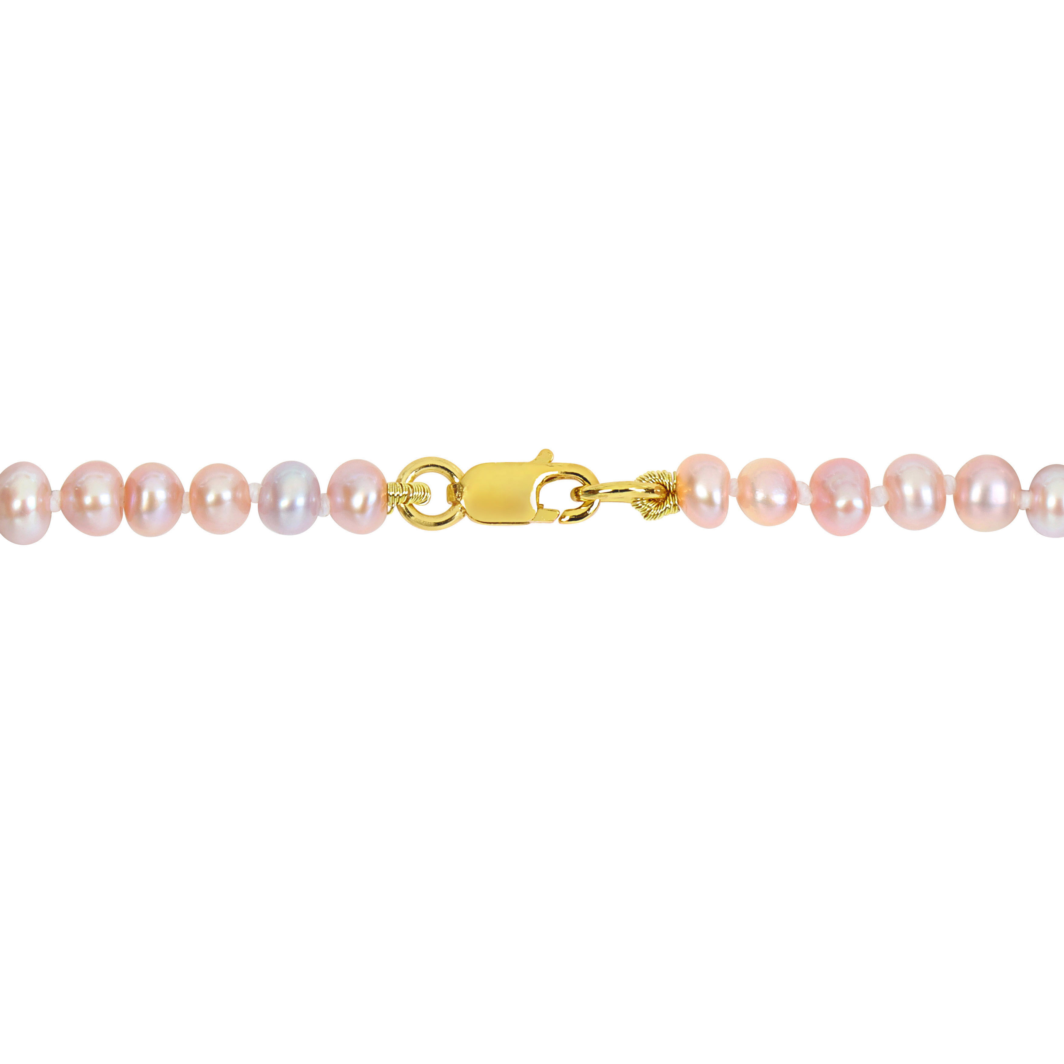 3-4mm Pink Cultured Freshwater Pearl Bracelet with Yellow Plated Sterling Silver Clasp - 6 in