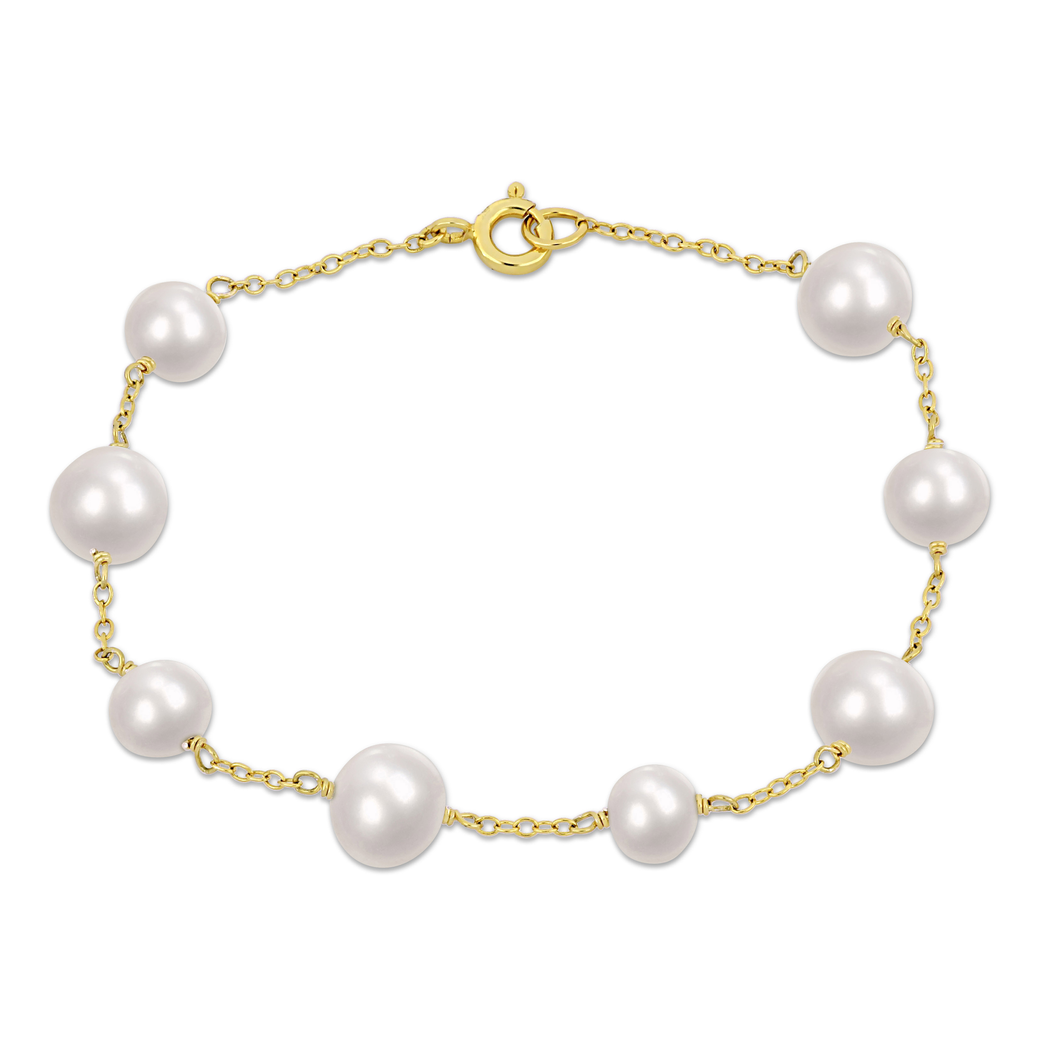 6.5-8.5mm Cultured Freshwater Pearl Station Bracelet in Yellow Plated Sterling Silver