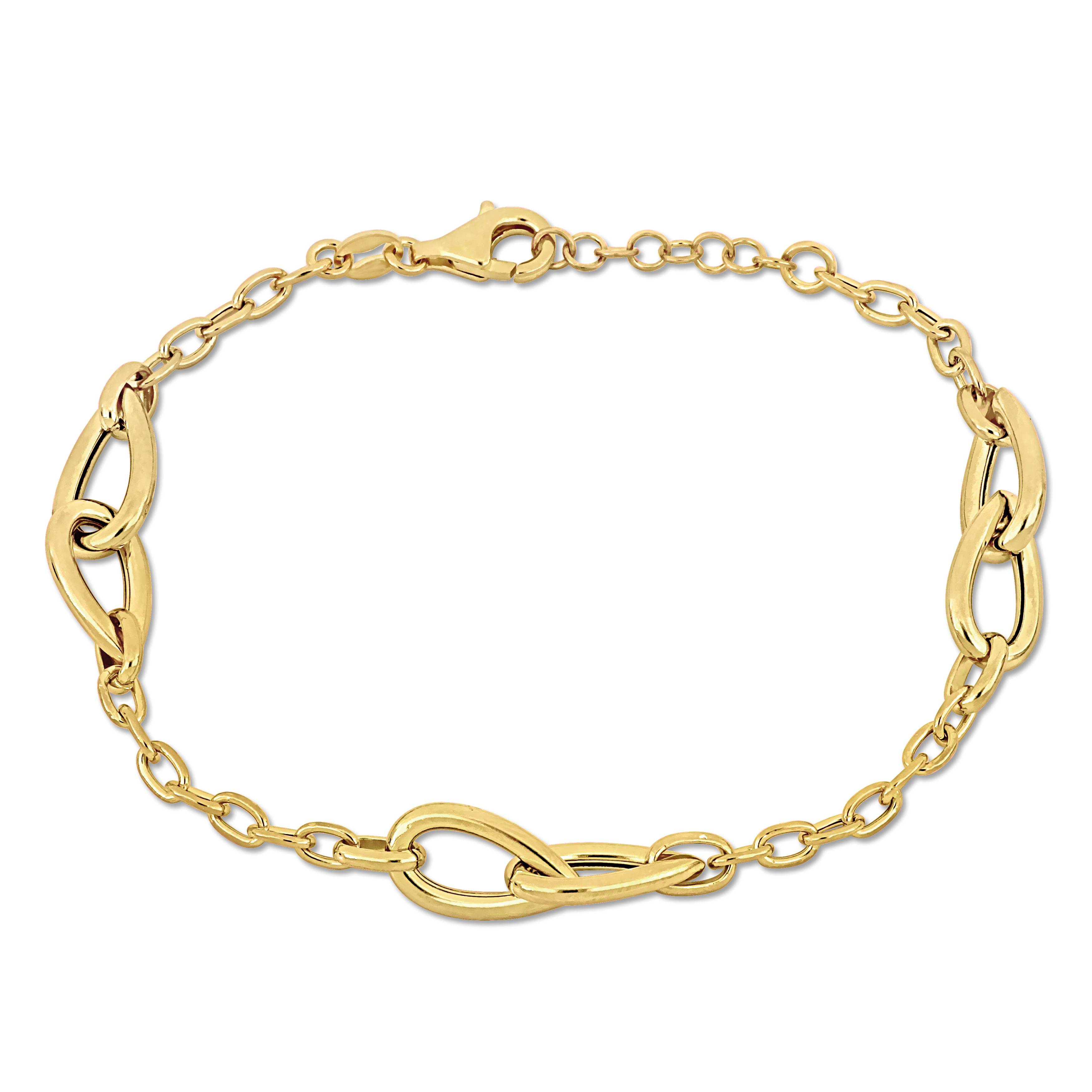 Double Pear Shaped Link Bracelet in Yellow Plated Sterling Silver - 6.5+1.5 in.