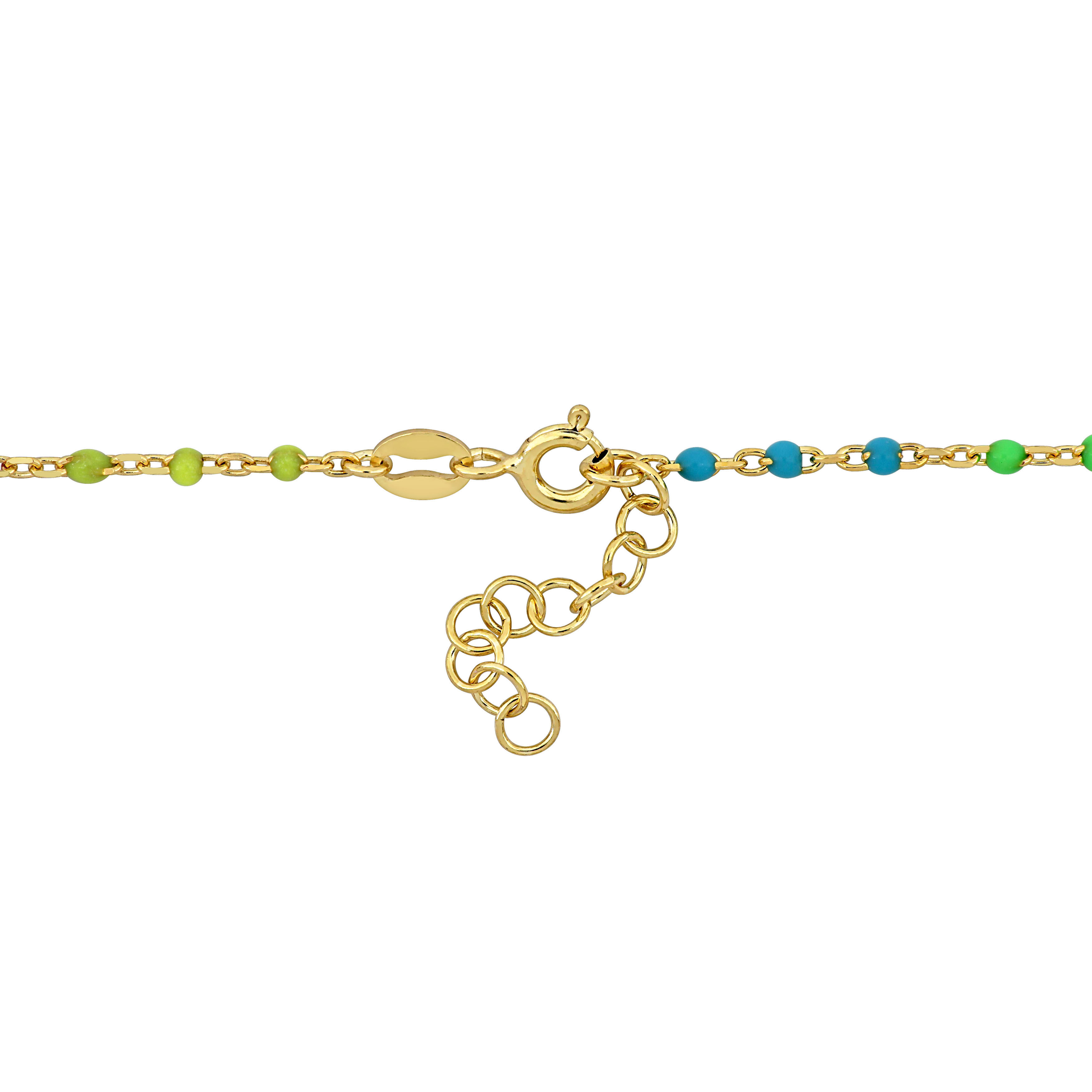Multi-color Enamel LOVE and Heart Charm Bracelet in Yellow Plated Sterling Silver - 6.5+1 in.