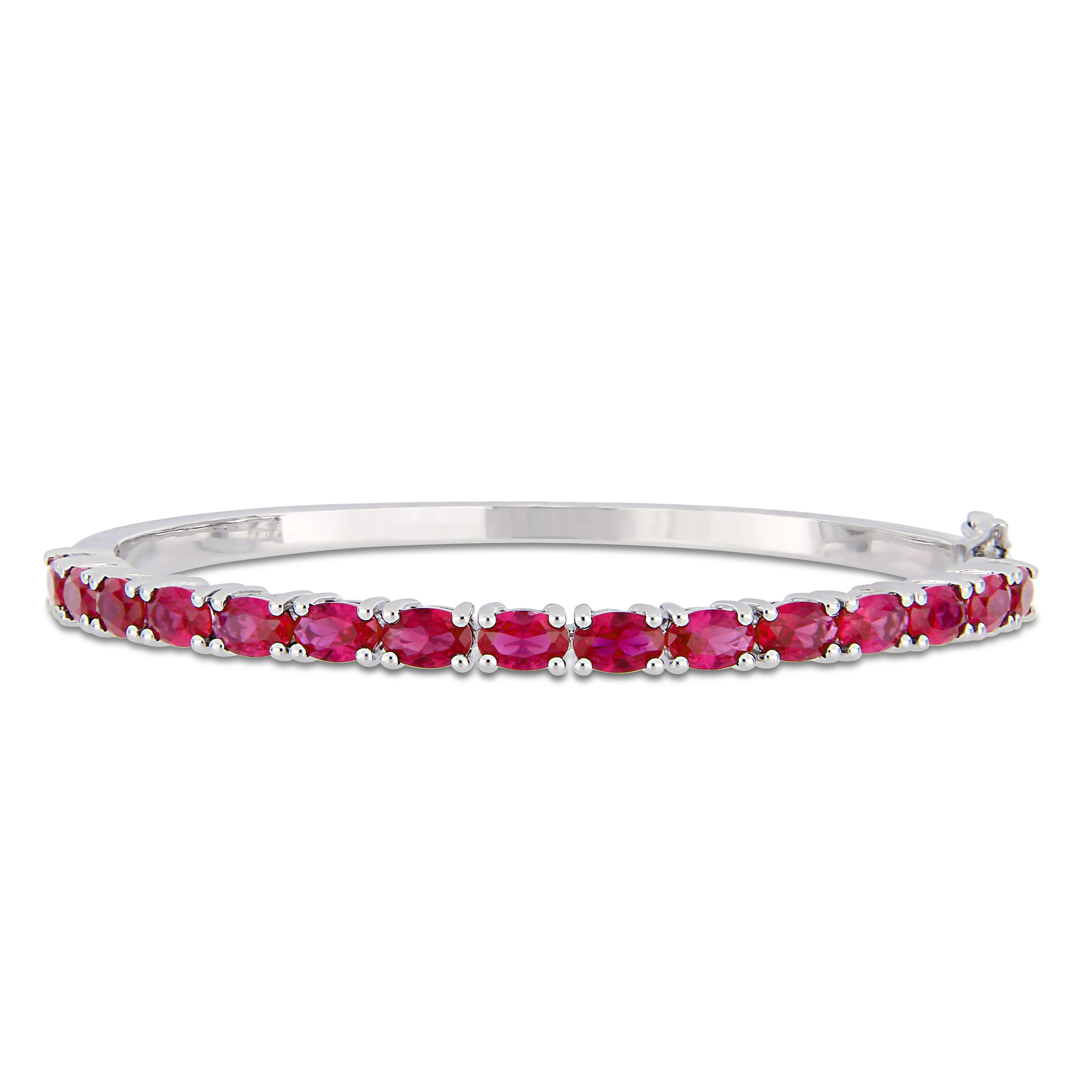 11 1/4 CT TGW Oval-Cut Created Ruby Bangle in Sterling Silver - 7 in.