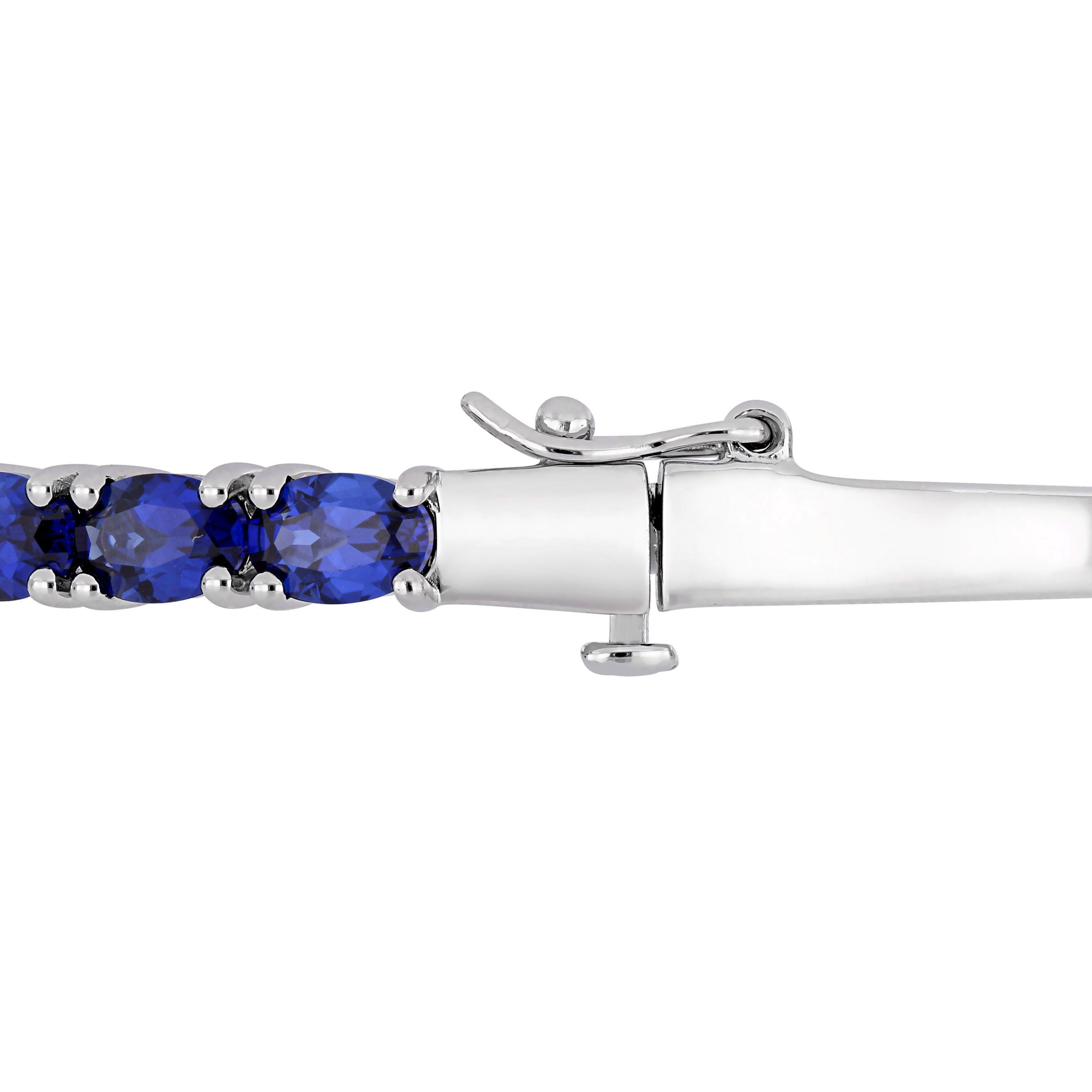 8 1/4 CT TGW Oval-Cut Created Blue Sapphire Bangle in Sterling Silver - 7 in.
