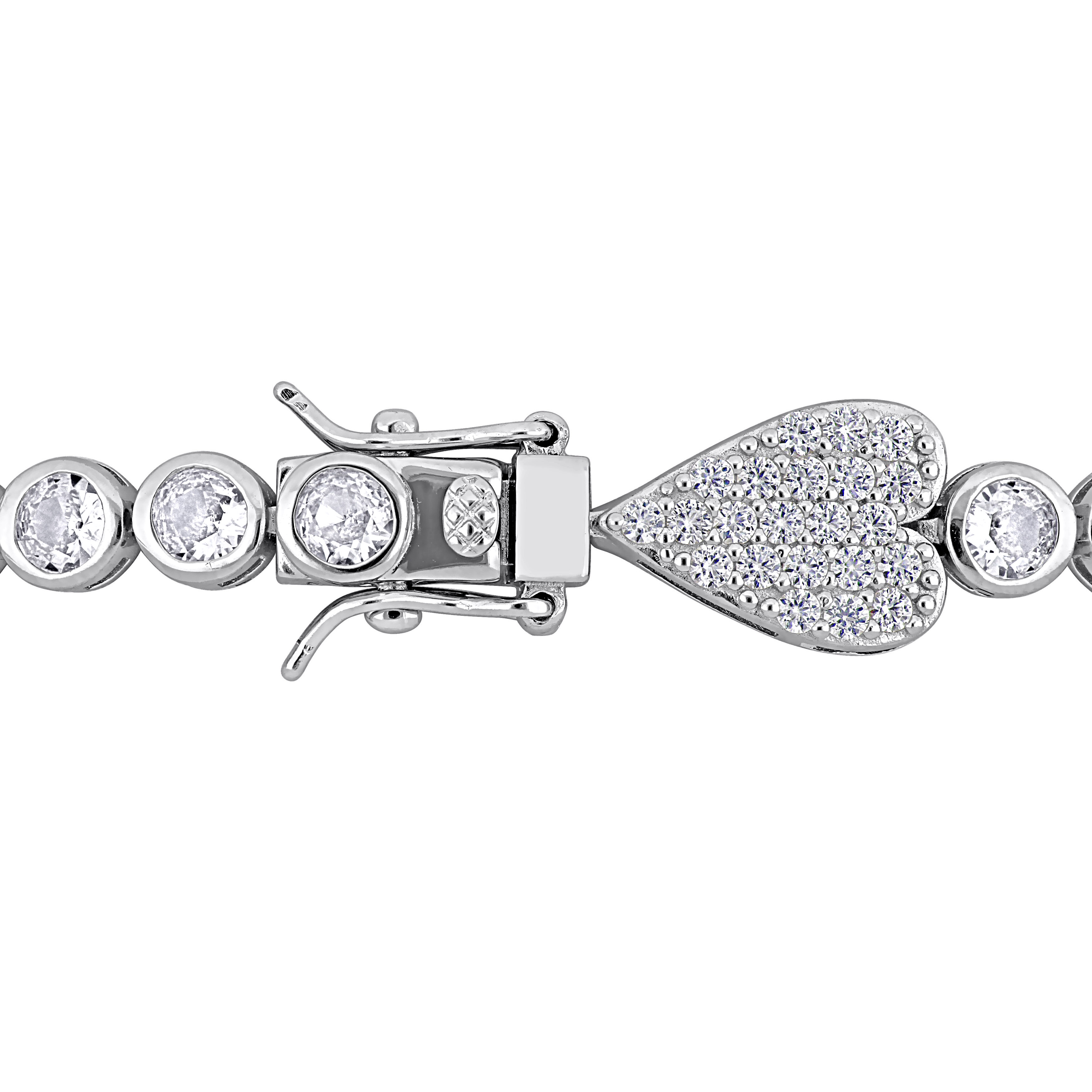 9 1/2 CT TGW Created White Sapphire Heart Station Bracelet in Sterling Silver