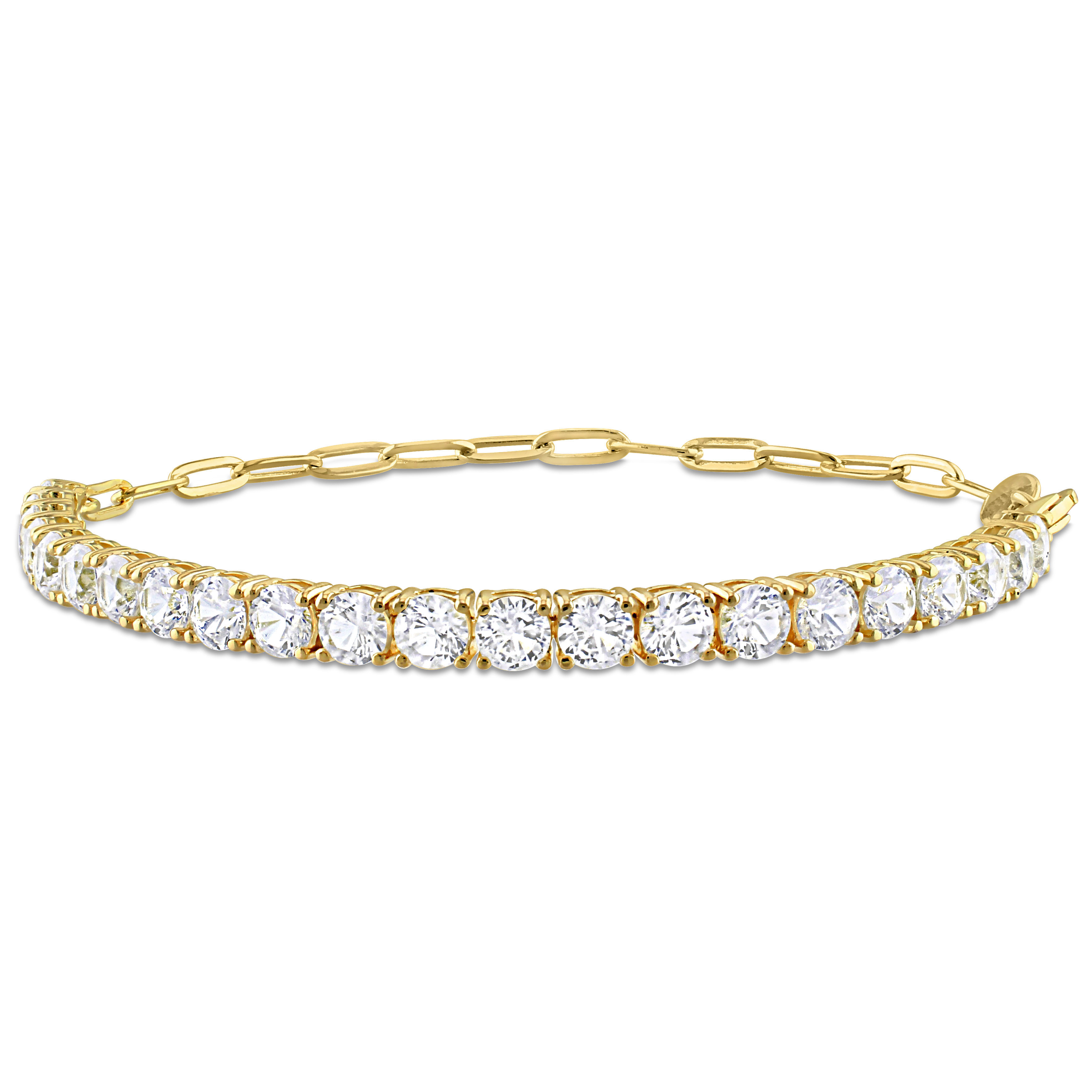 6 CT TGW Created White Sapphire Semi Tennis Link Chain Bracelet in Yellow Plated Sterling Silver