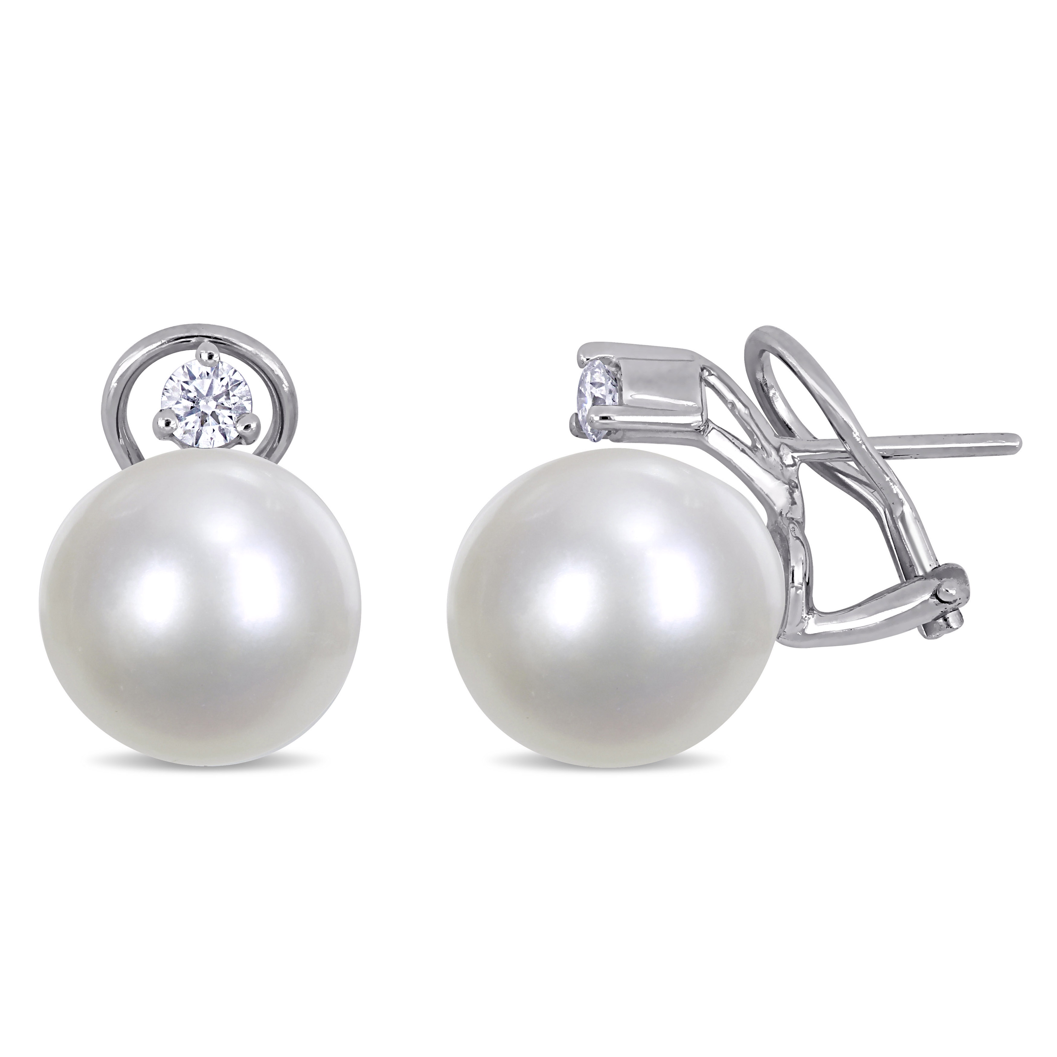 12 - 13 MM South Sea Cultured Pearl and 1/3 CT TW Diamond Stud Earrings in 14k White Gold