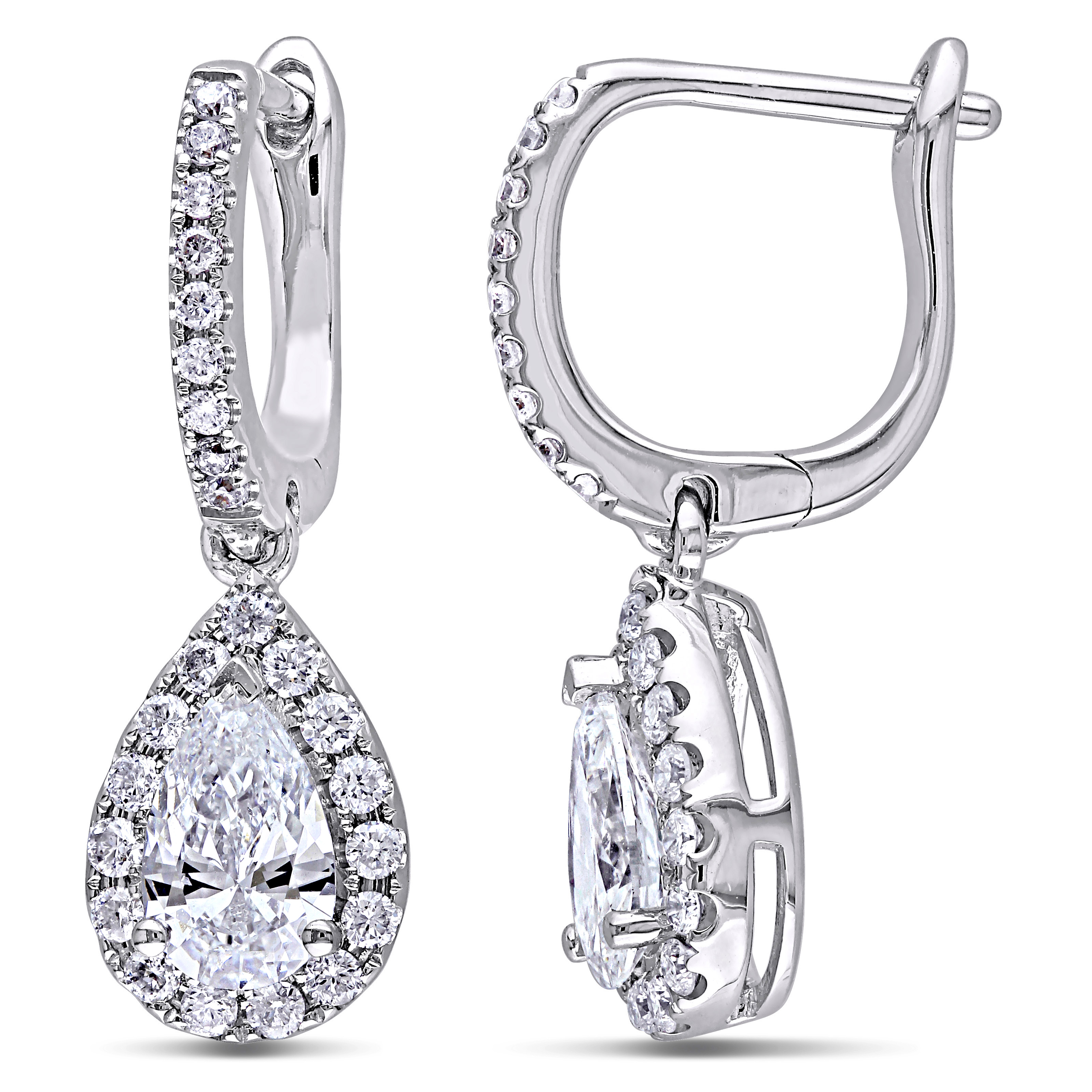 1 2/5 CT TW Pear Shaped Halo Diamond Leverback Earrings in 14k White Gold