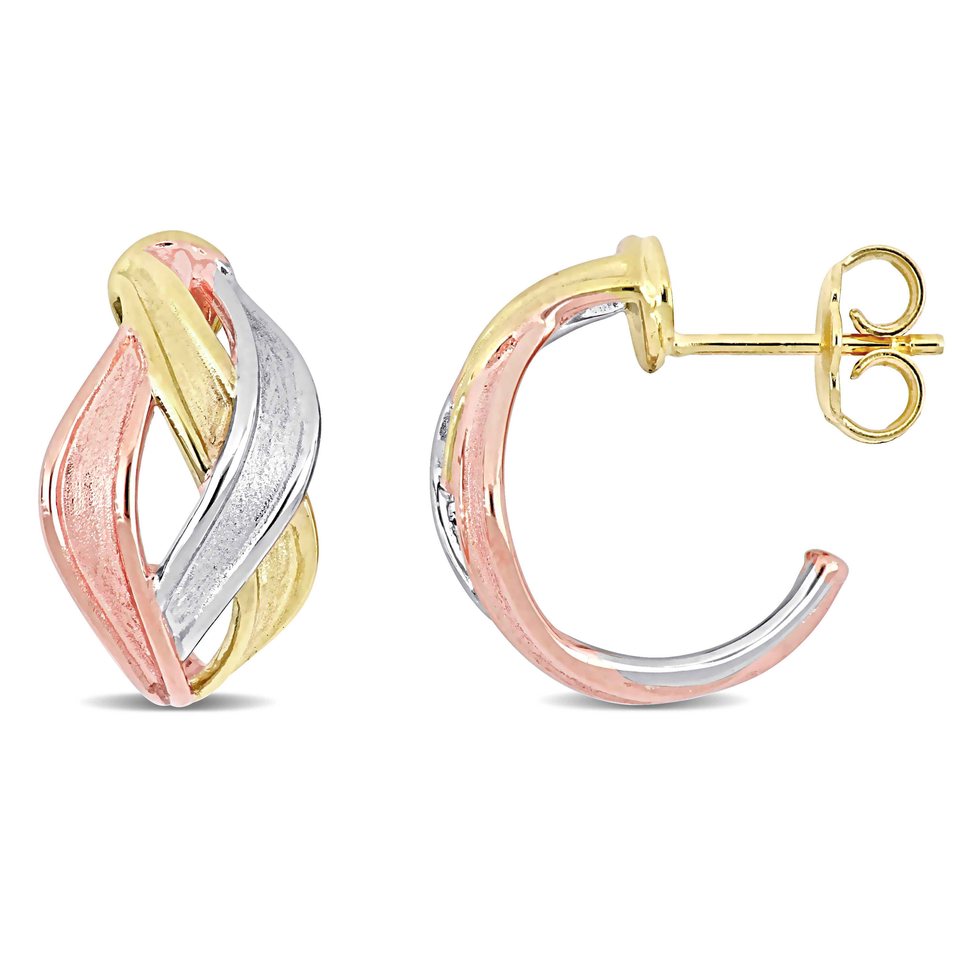 Swirl Earrings in 3-Tone 18k Yellow, Rose and White Gold