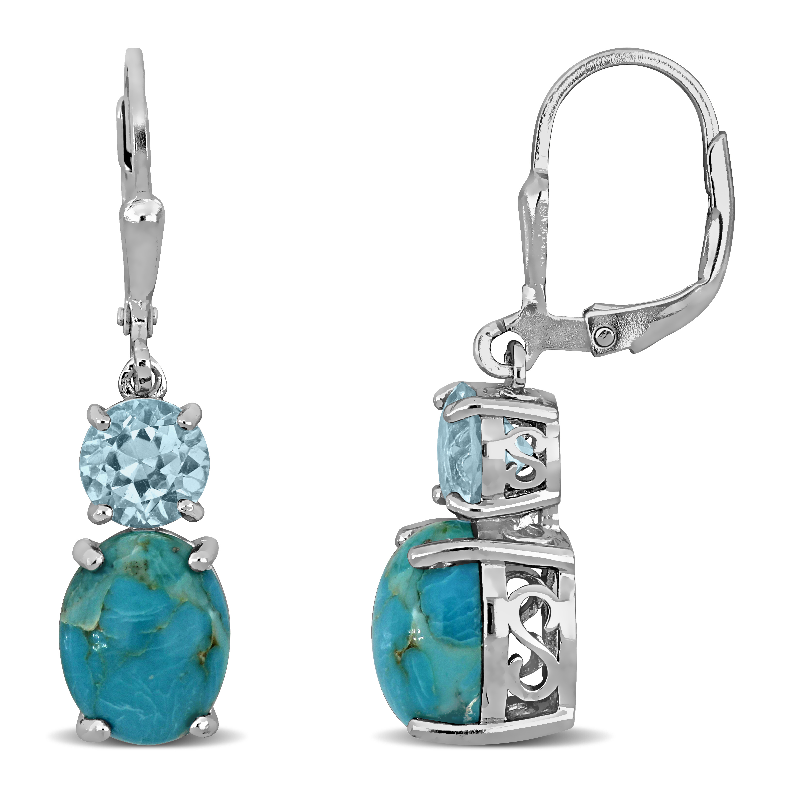 15 1/5ct TGW Composite Light Blue Turquoise and Sky Blue Topaz Two-Stone Leverback Earrings in Sterling Silver