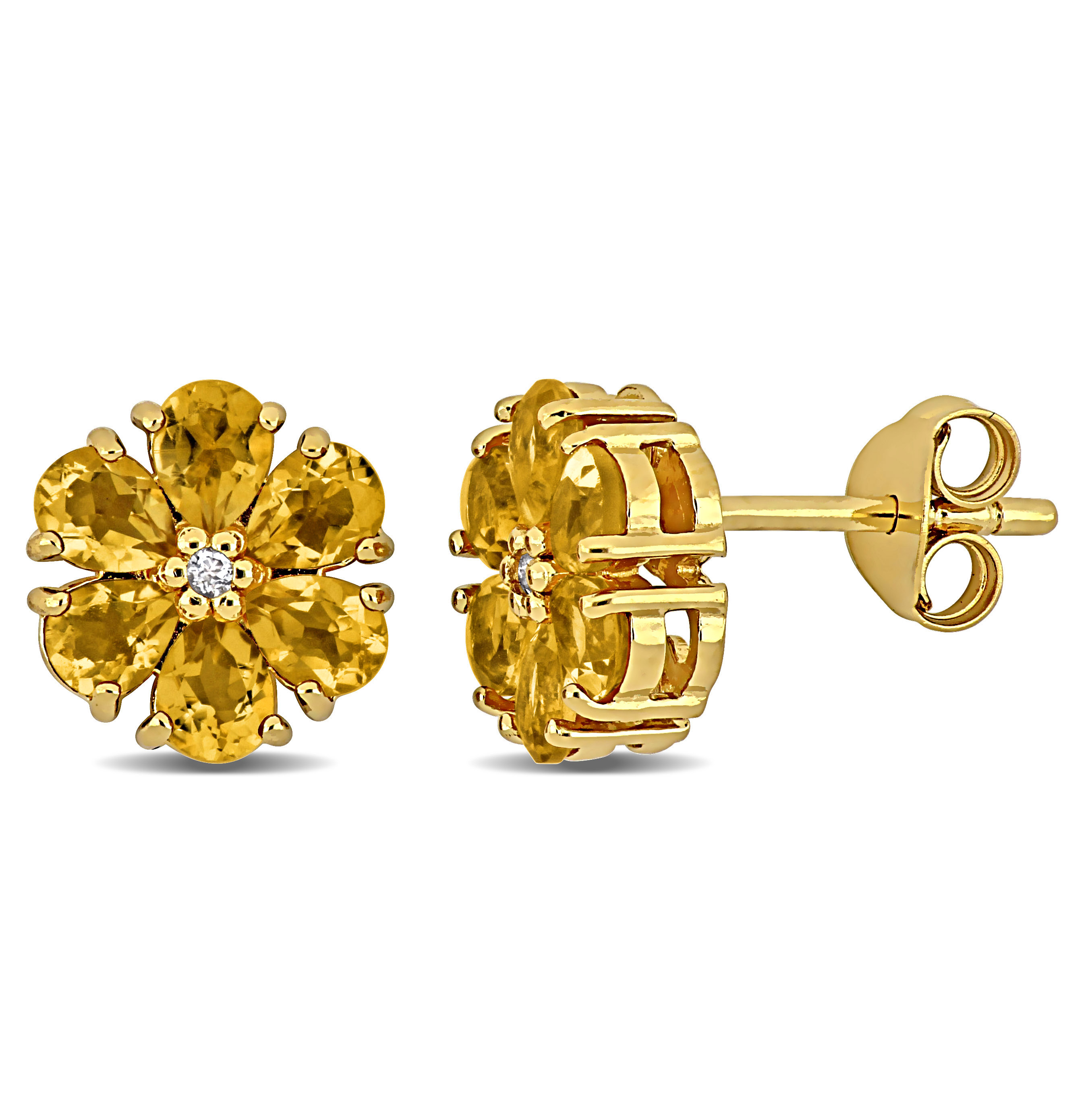 1 3/4 CT TGW Citrine and White Topaz Flower Stud Earrings in Yellow Plated Sterling Silver