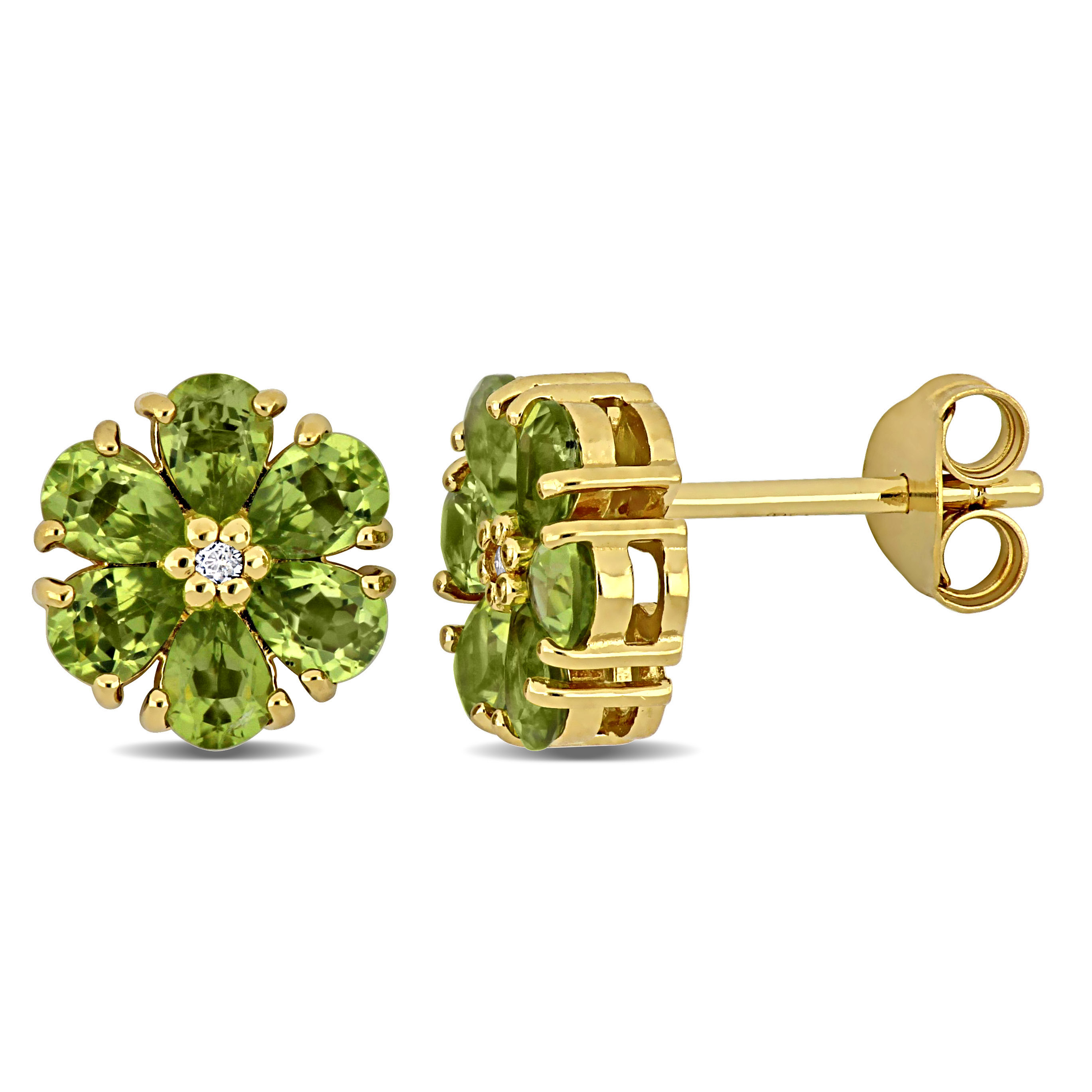 1 4/5 CT TGW Peridot and White Topaz Flower Stud Earrings in Yellow Plated Sterling Silver