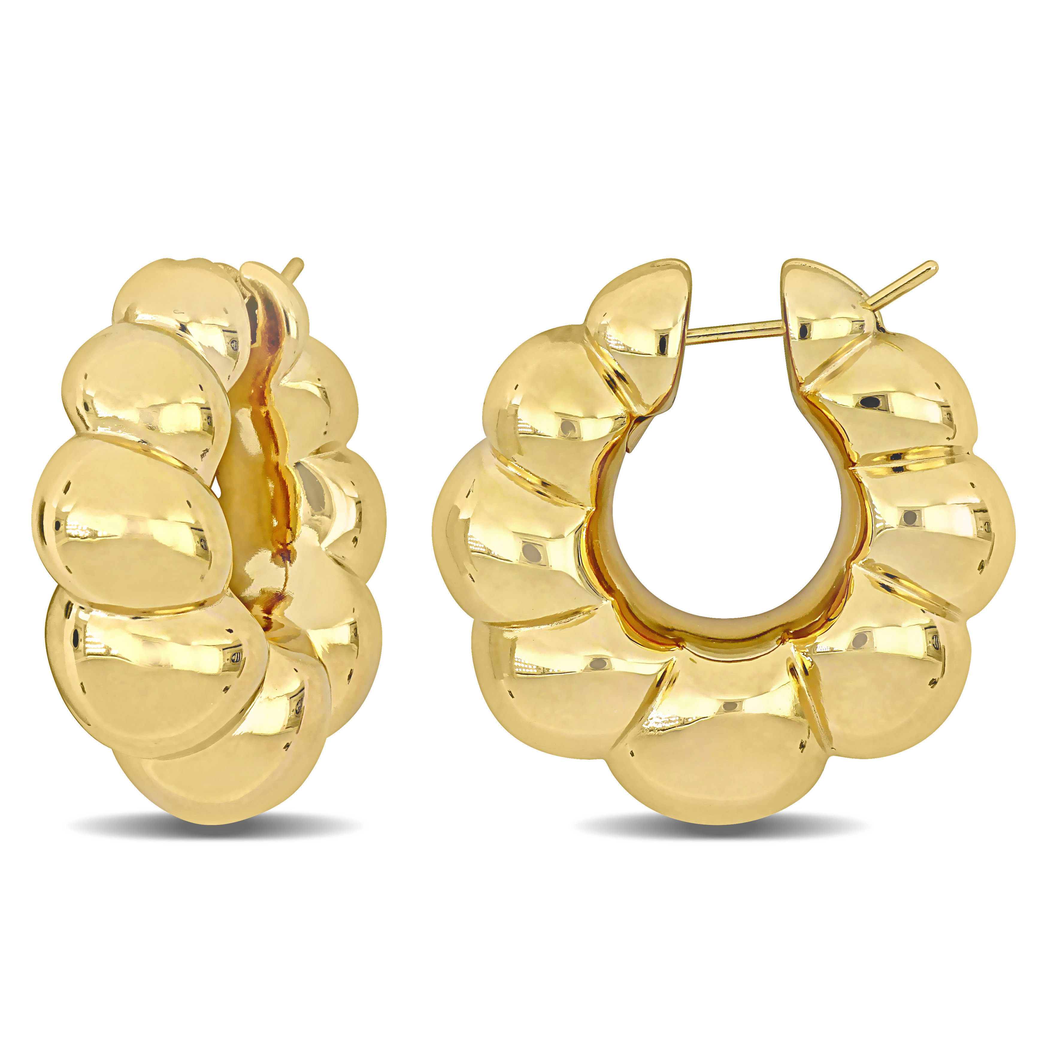 34.5 MM Ribbed Hoop Earrings in 14k Yellow Gold