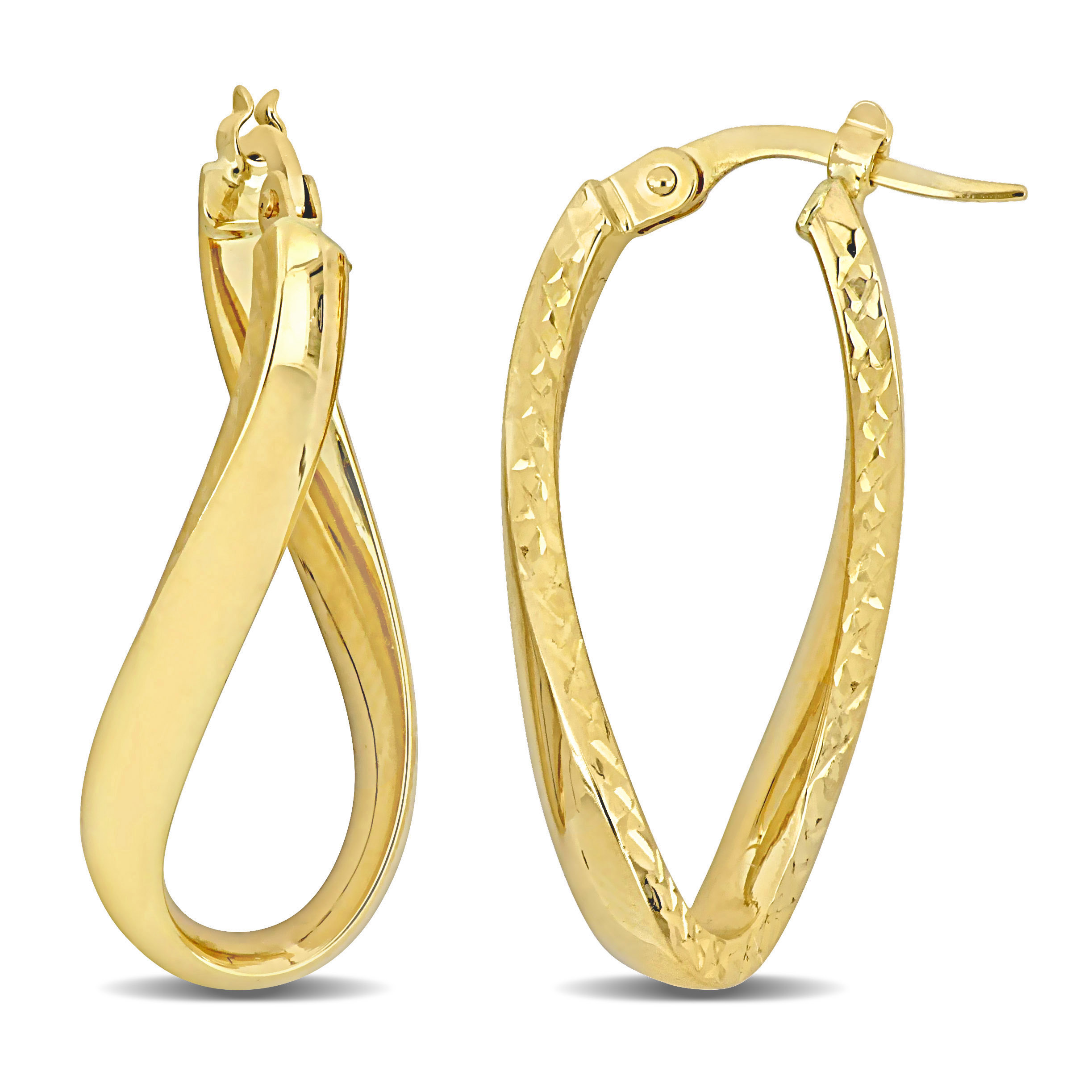 28 MM Oval Twist Texture and Polished Hoop Earrings in 14k Yellow Gold