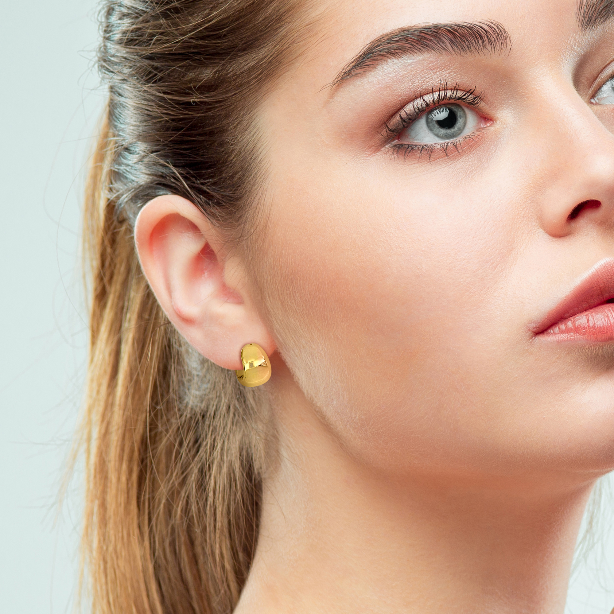 17.5 MM Wide Polished Huggie Earrings in 14k Yellow Gold
