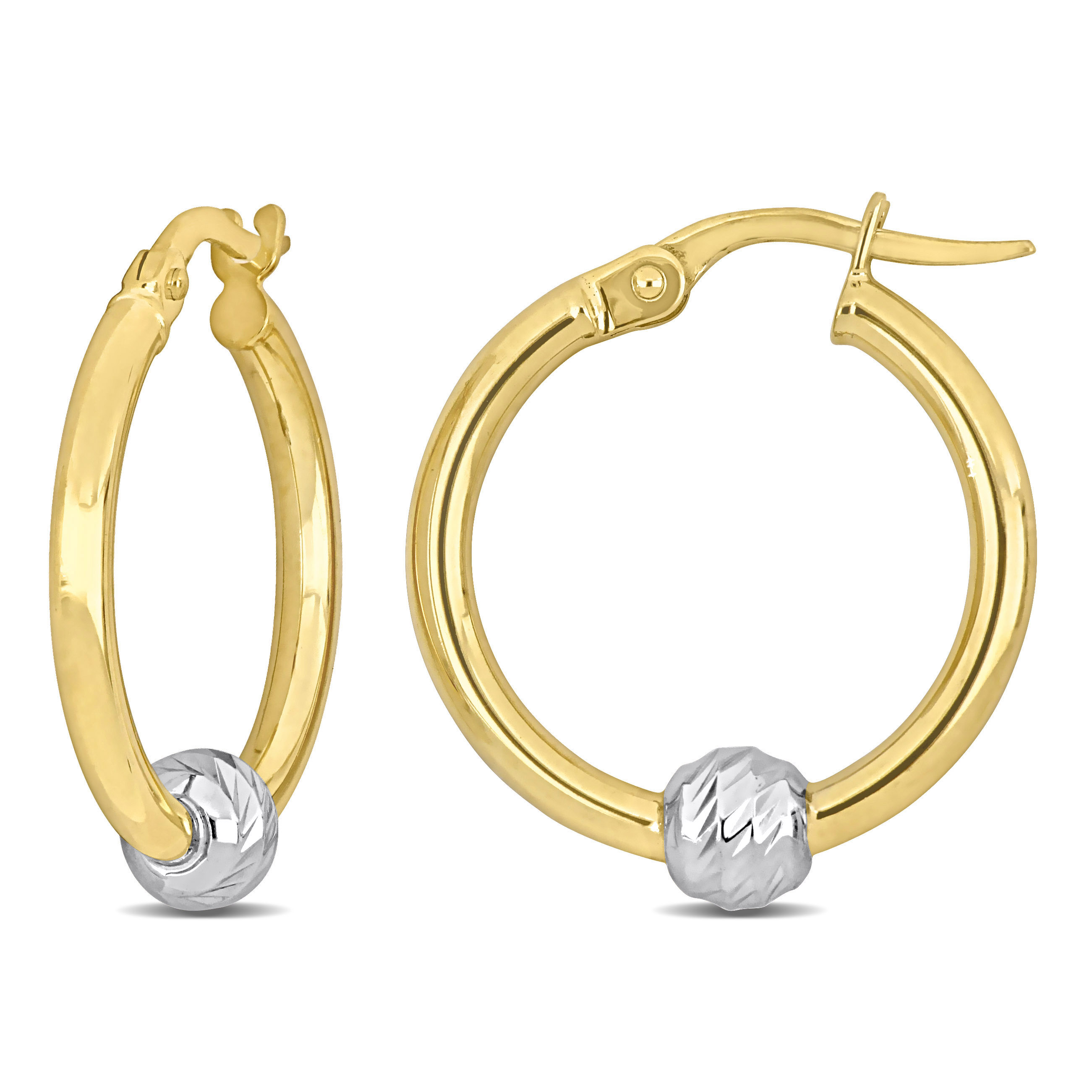 21 MM Hoop Earrings with Ball in 2-Tone 14k Yellow and White Gold