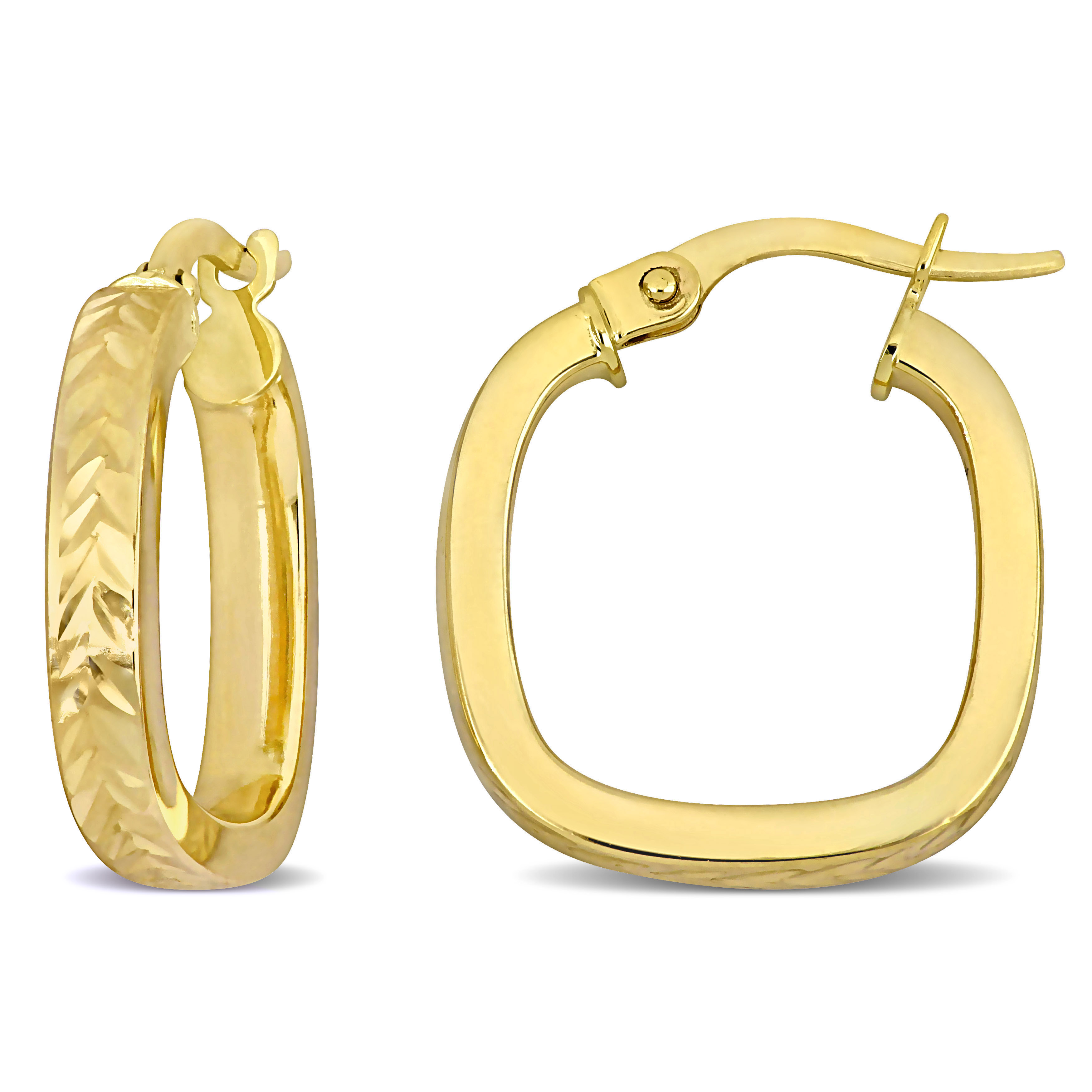 19 MM Textured Square Hoop Earrings in 10k Yellow Gold