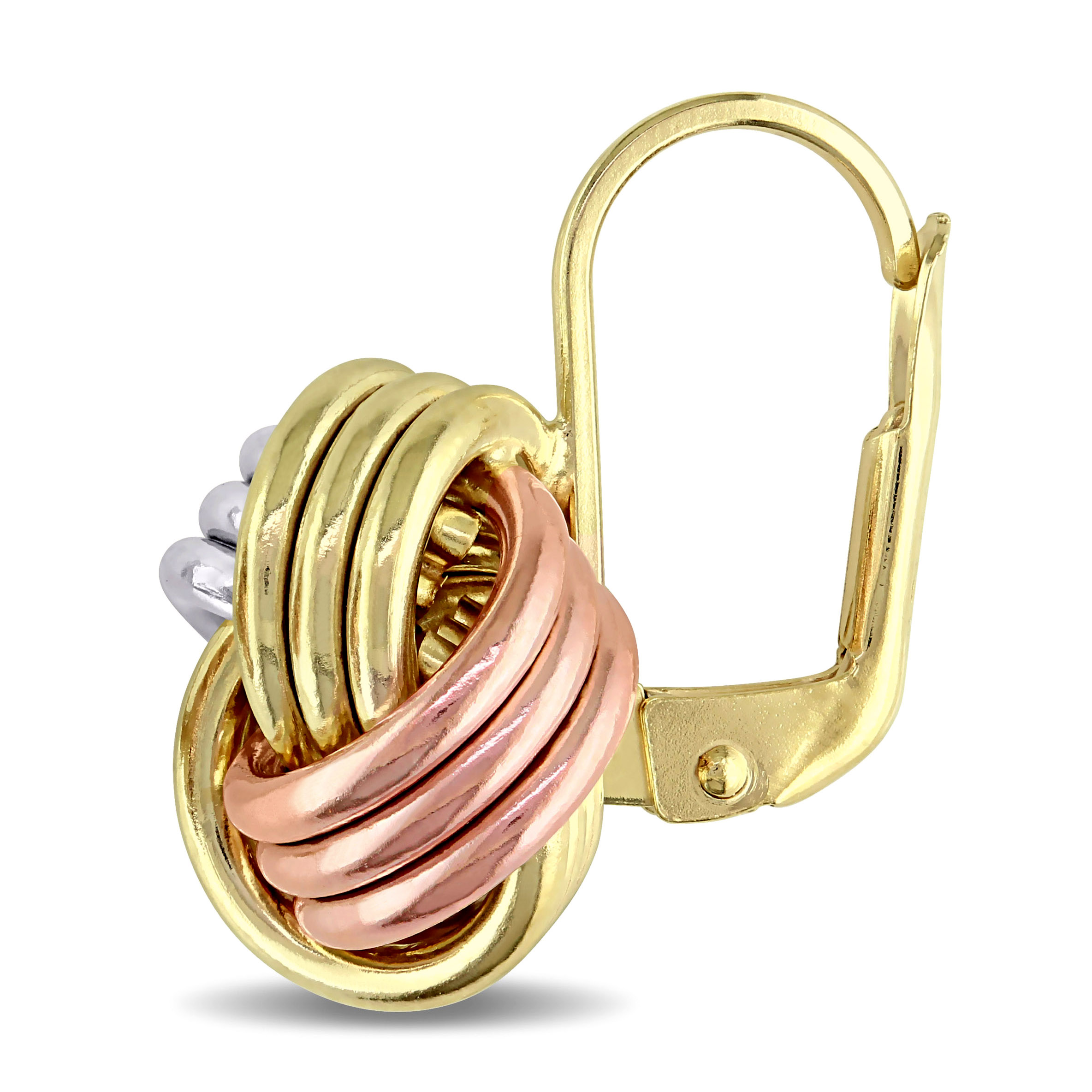 Entwined Love Knot Leverback Earrings in 3-Tone 10k Yellow, Rose and White Gold