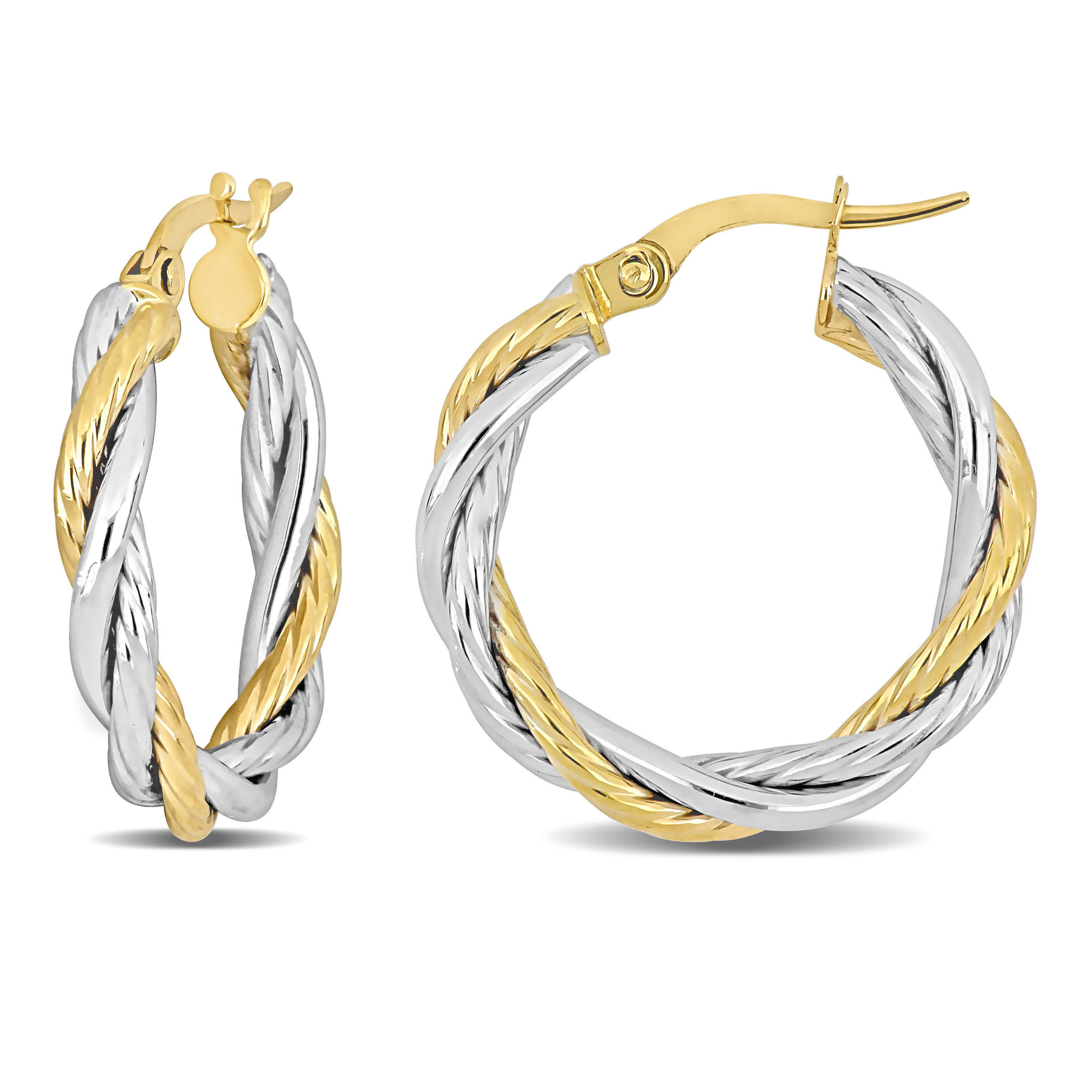 22 MM Polished Twisted Hoop Earrings in 2-Tone 10k White & Yellow Gold