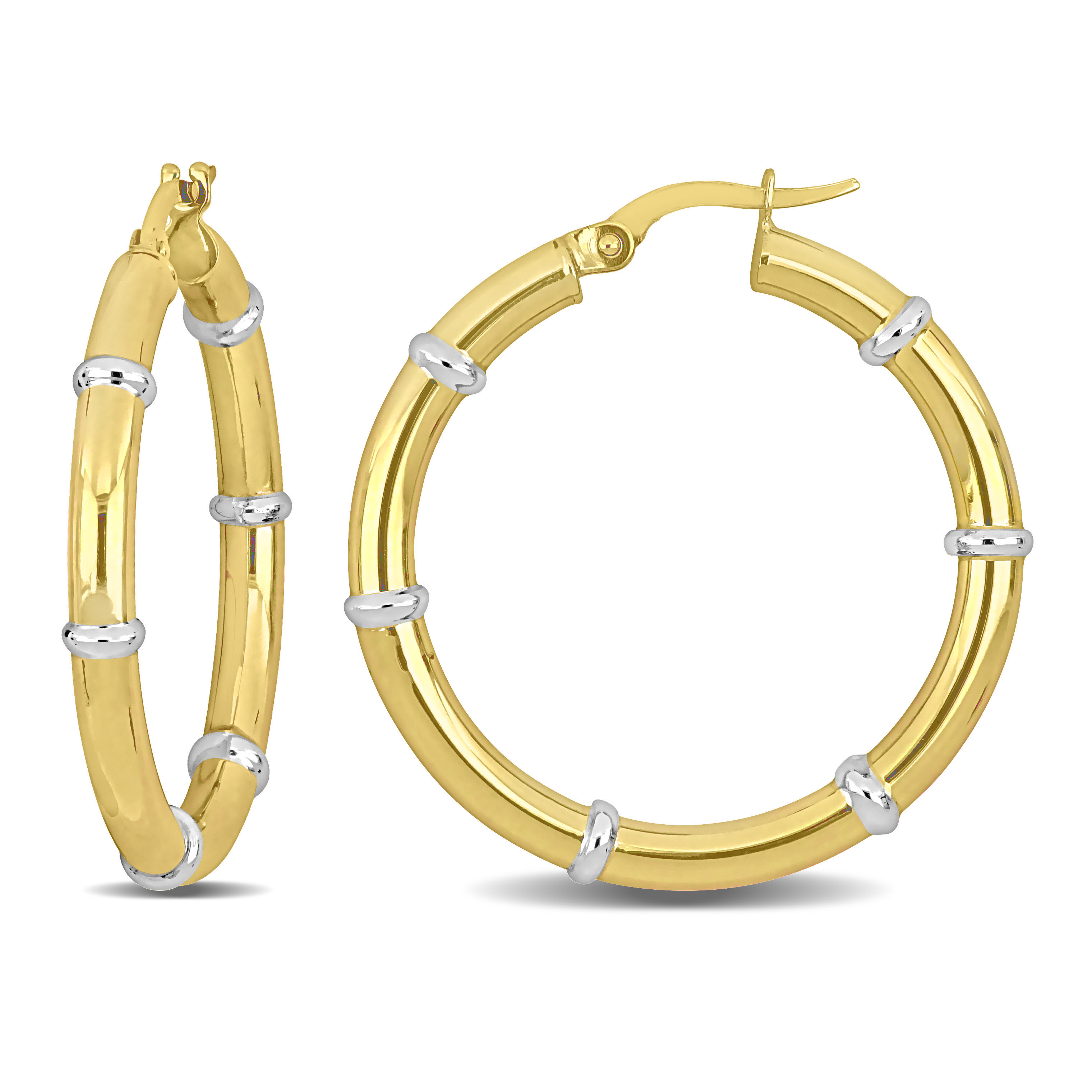 32 MM Station Hoop Earrings in 2-Tone 10k Yellow and White Gold