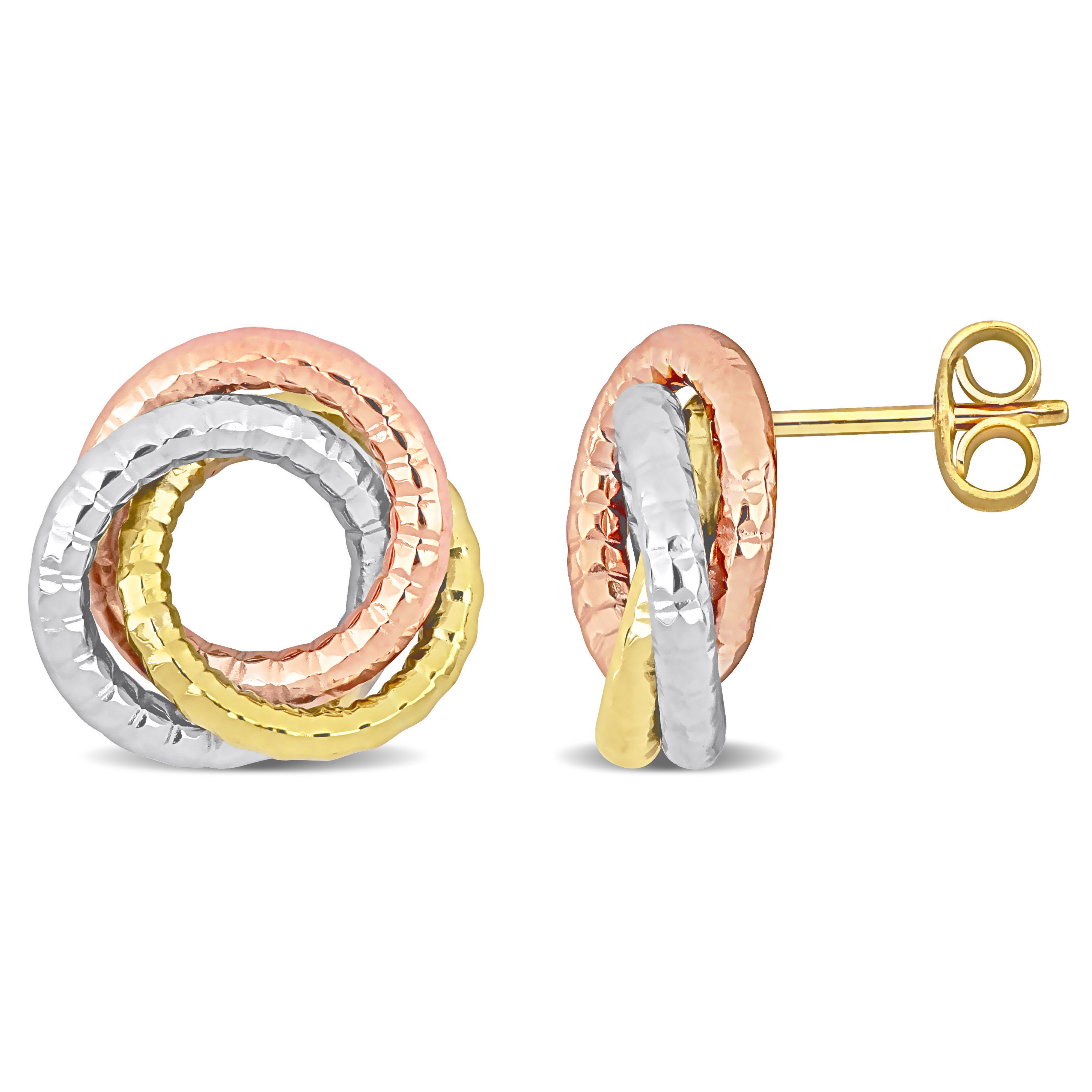 Open Love Knot Stud Earrings in 3-Tone 10k Yellow, Rose and White Gold