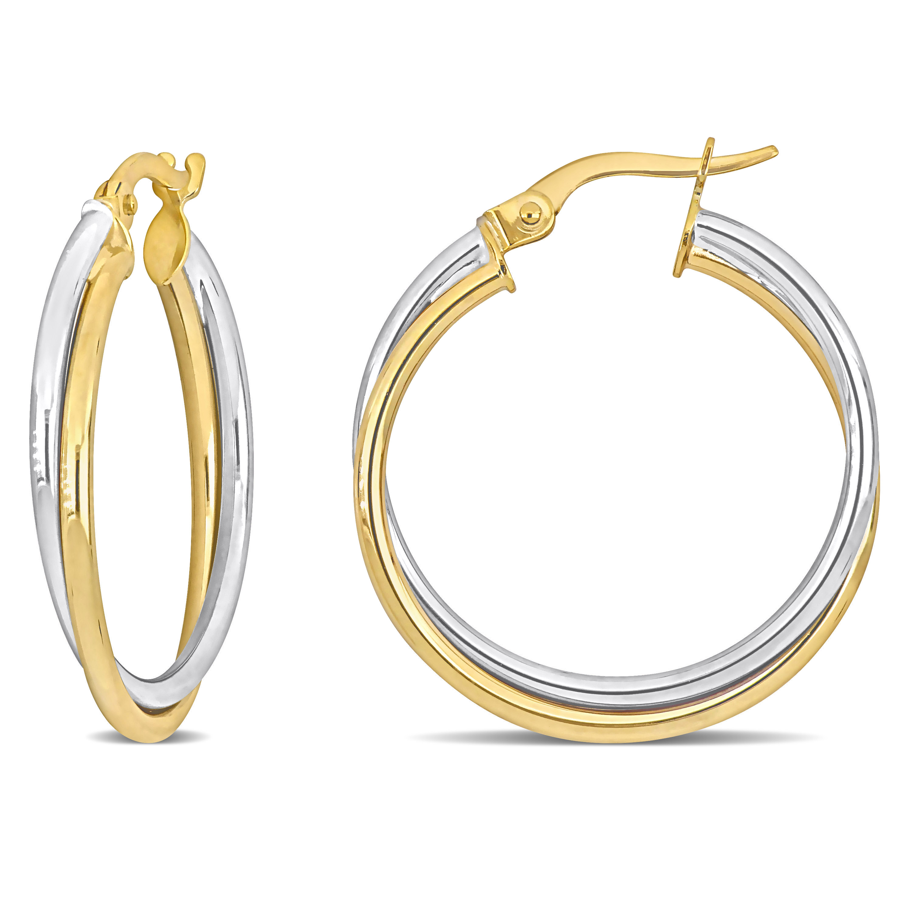 26 MM Crossover Hoop Earrings in 2-Tone 10k Yellow and White Gold