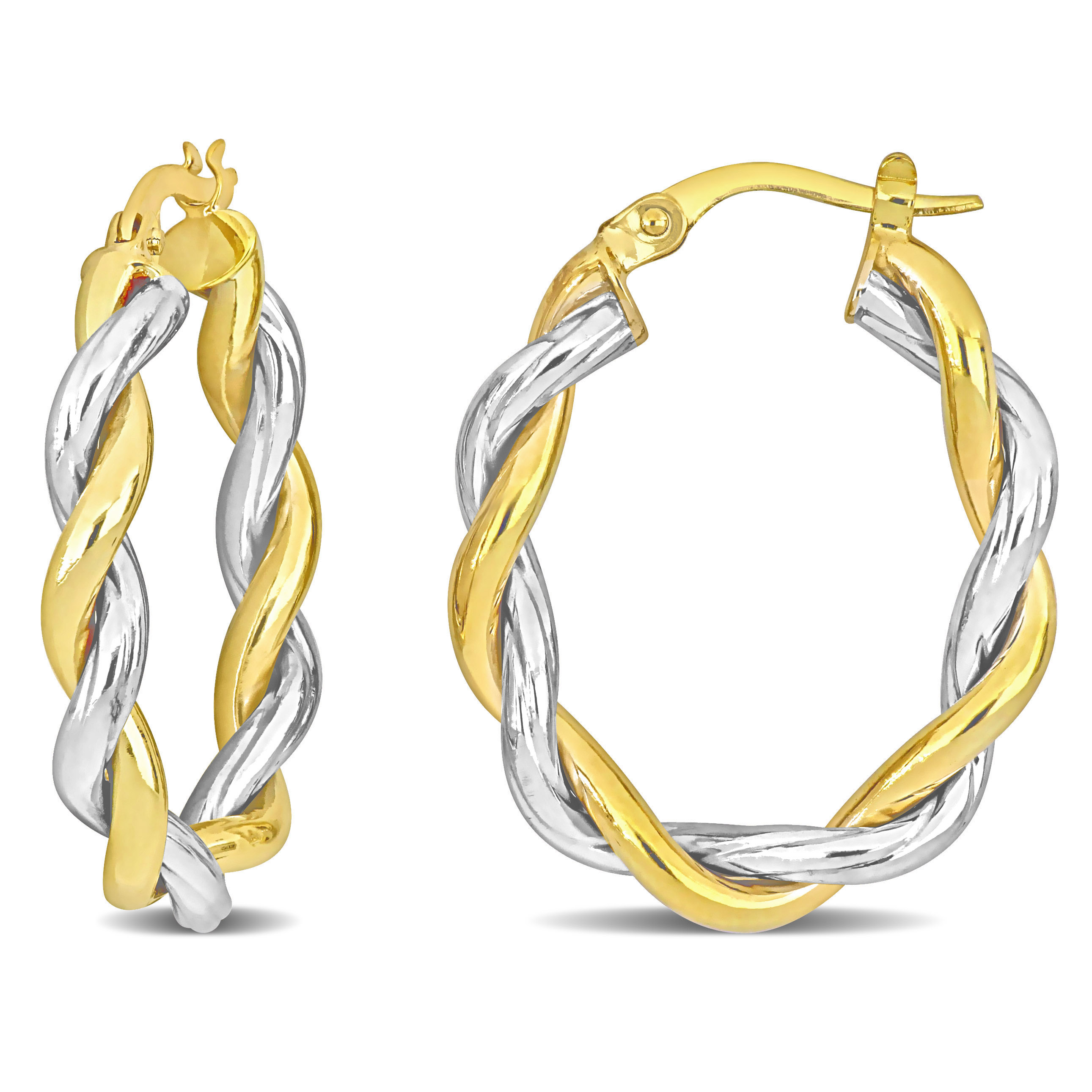 27 MM Twisted Oval Hoop Earrings in 2-Tone 10k Yellow and White Gold