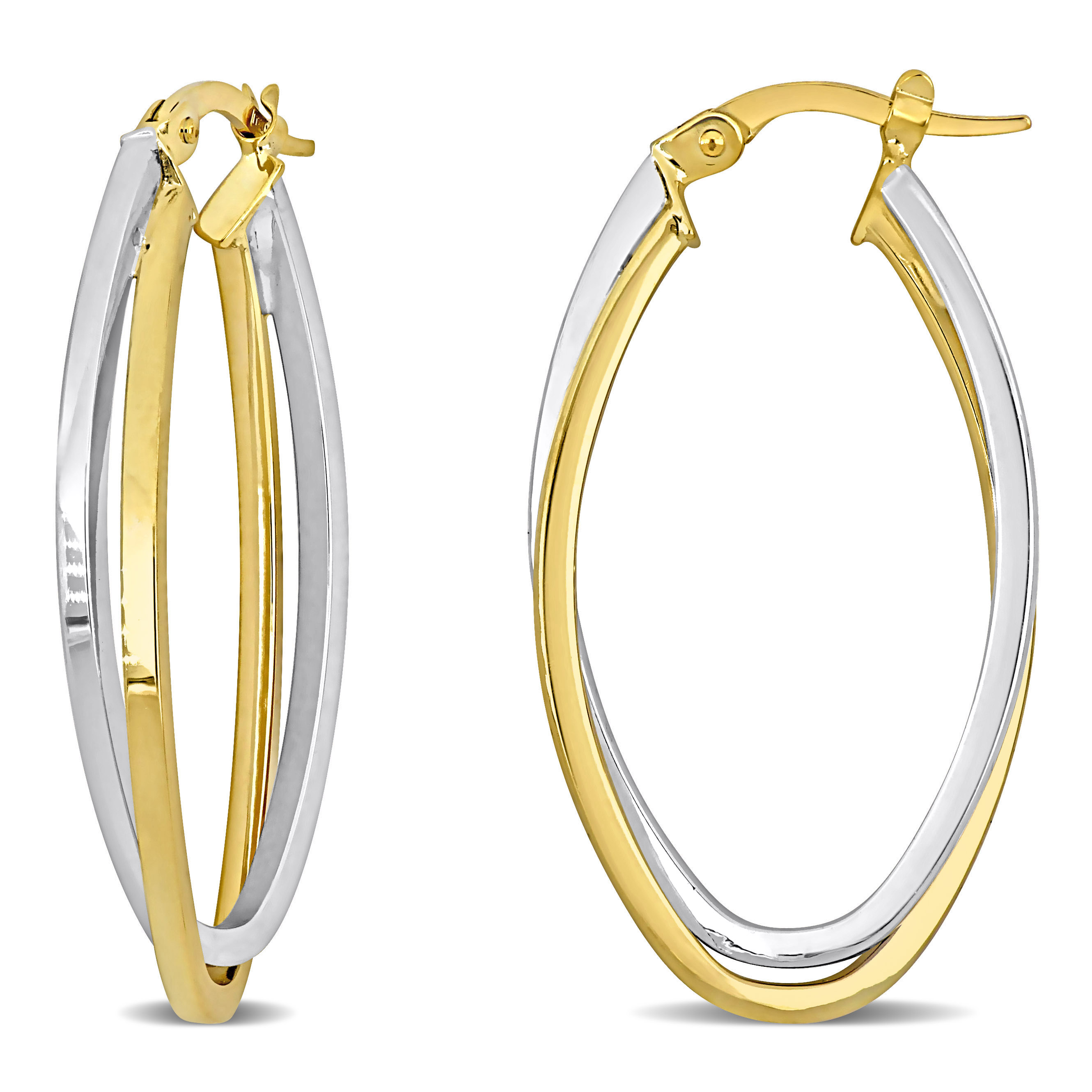 34 MM Crossover Oval Hoop Earrings in 2-Tone 10k Yellow and White Gold