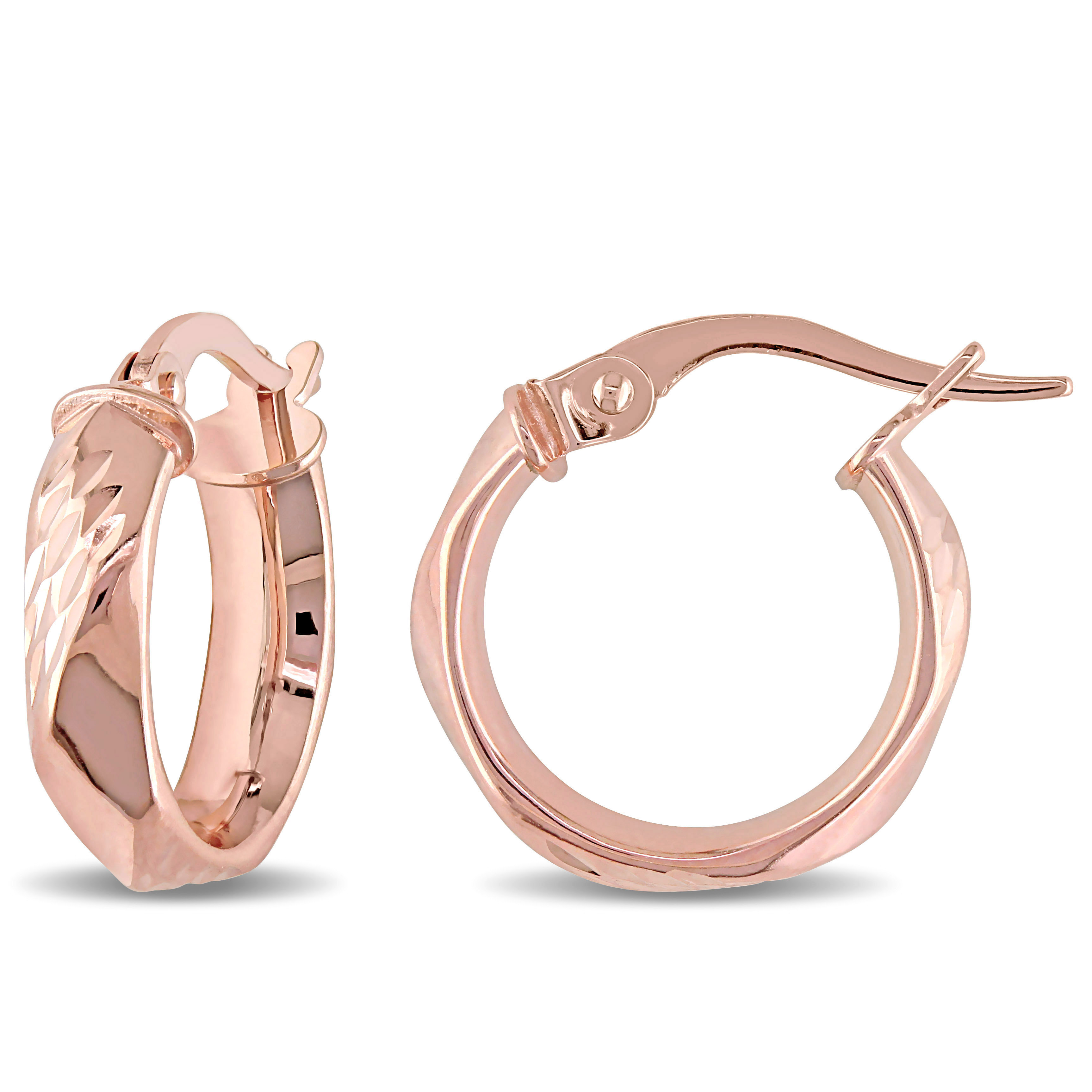 Diamond-cut and Twist Hoop Earrings in 10k Rose Gold