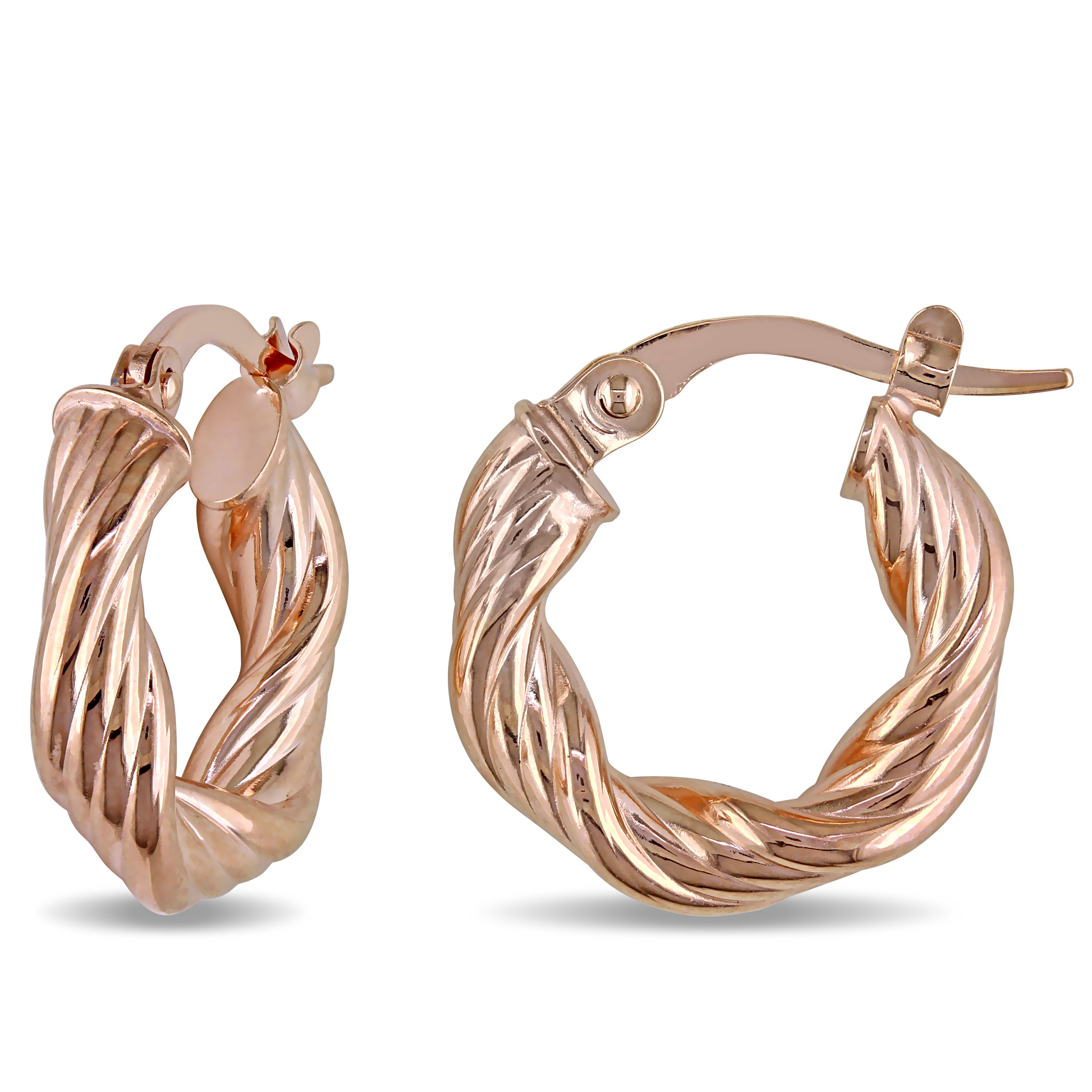 Twisted Textured Hinged Hoop Earrings in 10k Rose Gold