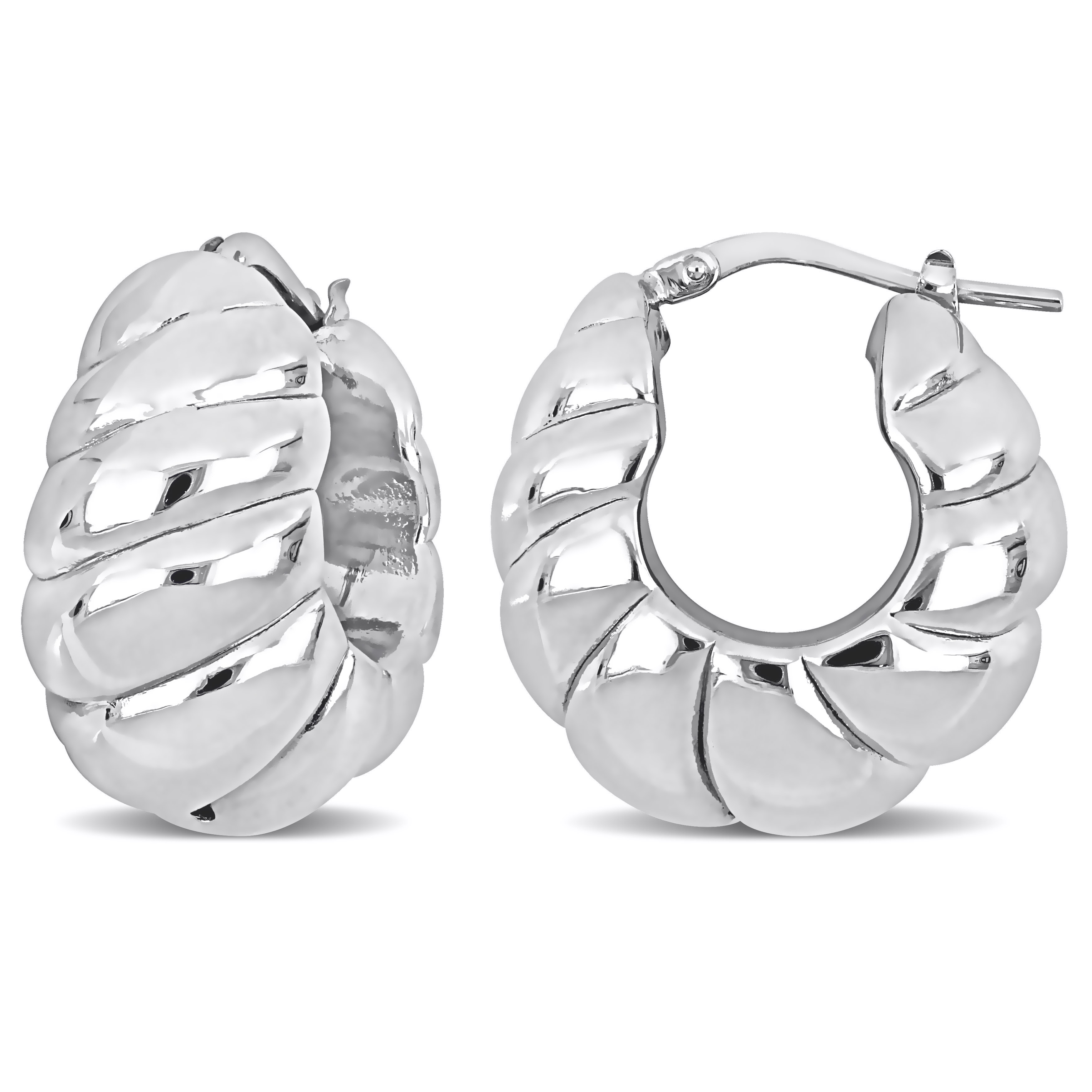 22 MM Ribbed Hoop Earrings in Sterling Silver
